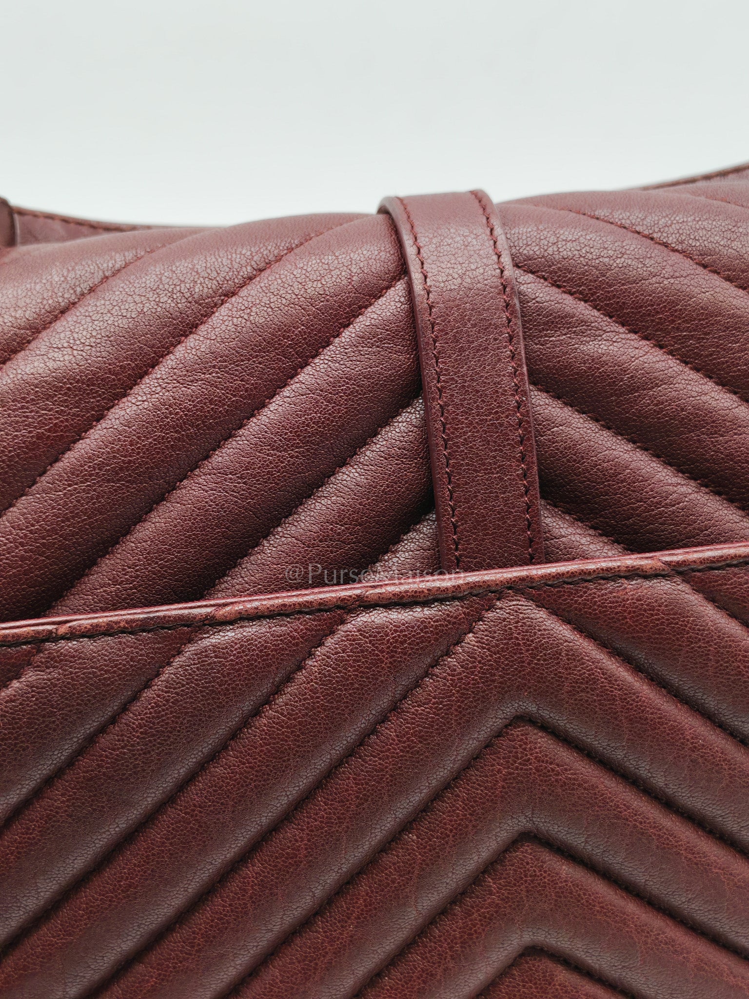 College Bag Medium in Burgundy Monogram Chevron Sheepskin Leather Ruthenium Hardware