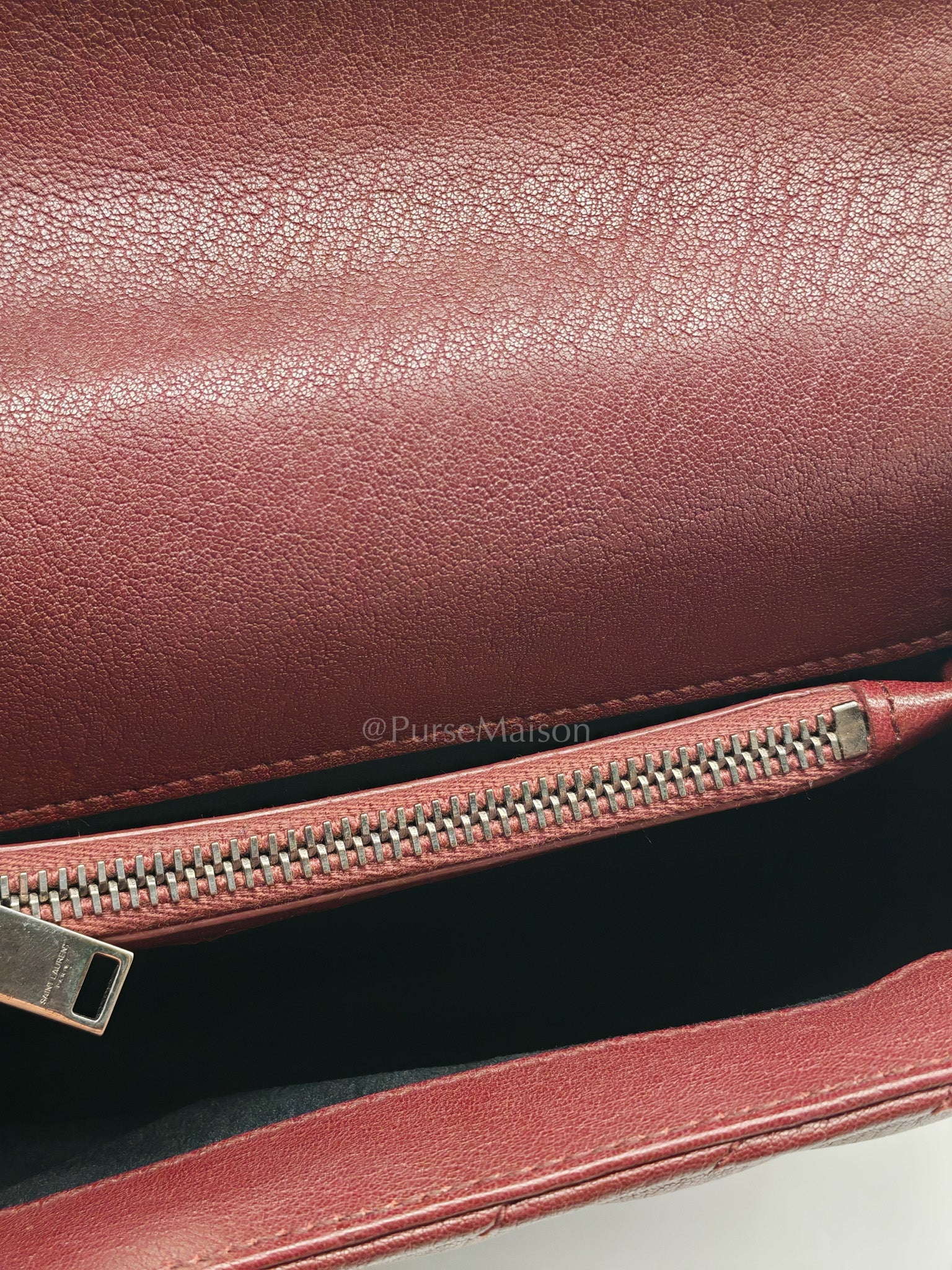 College Bag Medium in Burgundy Monogram Chevron Sheepskin Leather Ruthenium Hardware