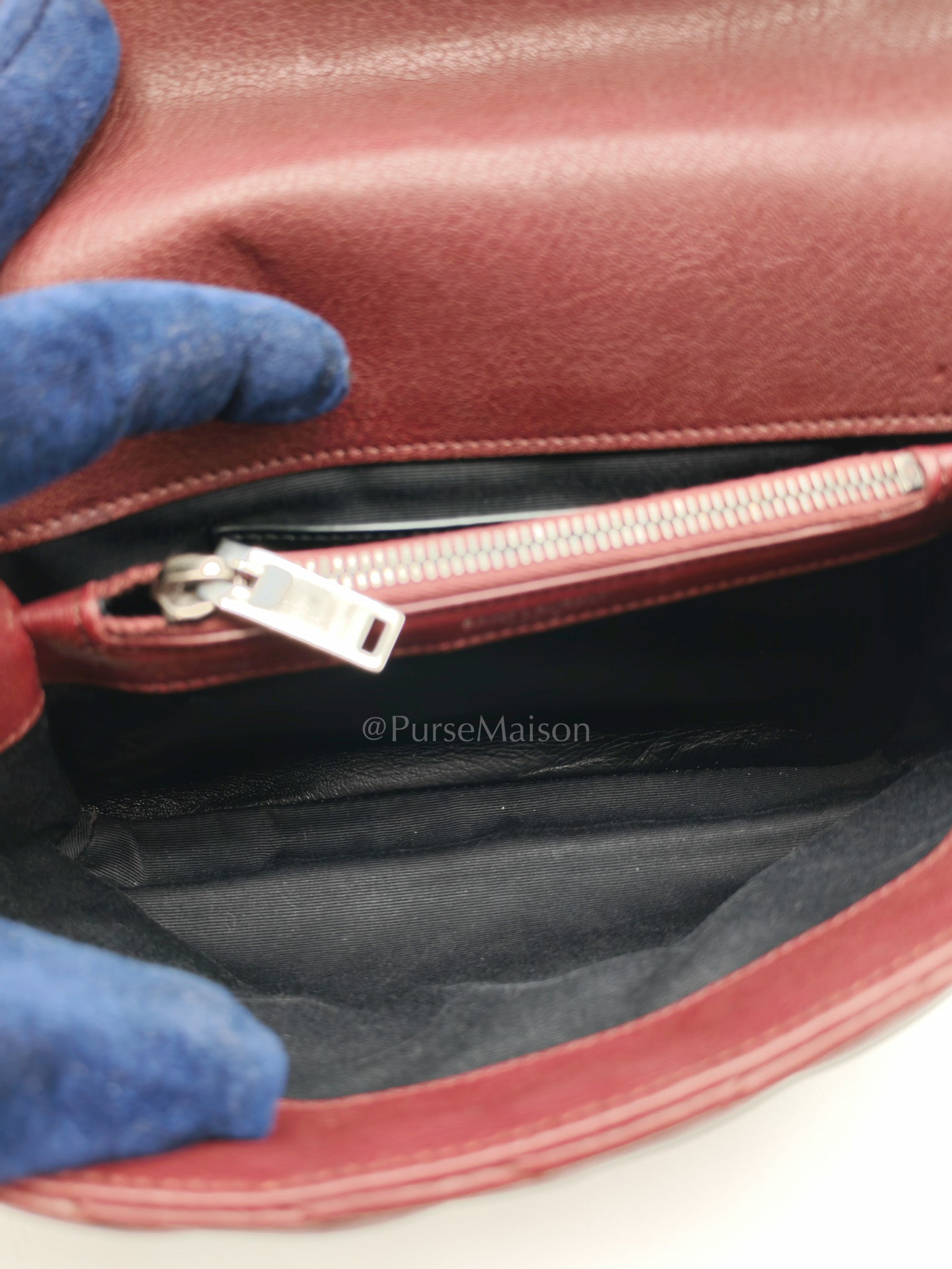 College Bag Medium in Burgundy Monogram Chevron Sheepskin Leather Ruthenium Hardware