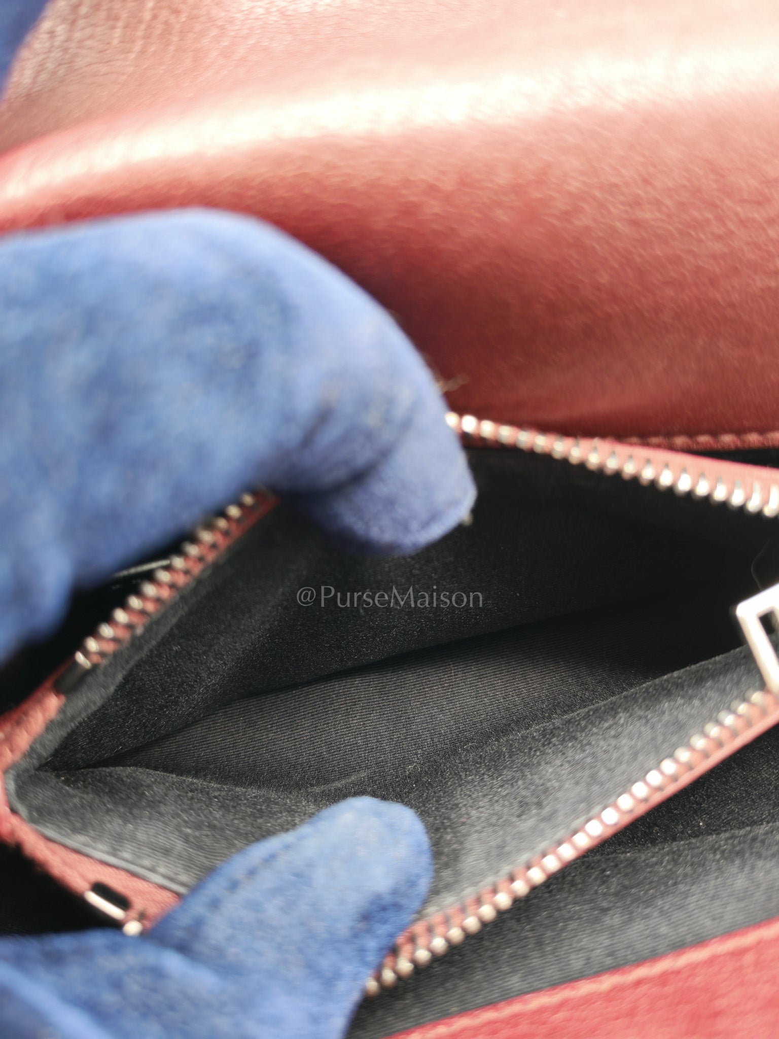 College Bag Medium in Burgundy Monogram Chevron Sheepskin Leather Ruthenium Hardware