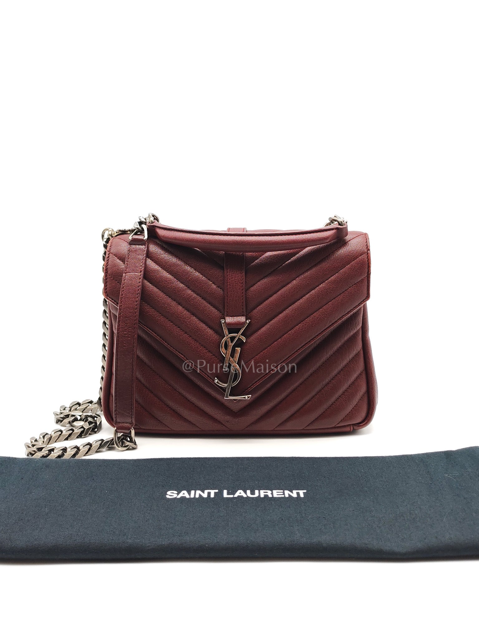 College Bag Medium in Burgundy Monogram Chevron Sheepskin Leather Ruthenium Hardware