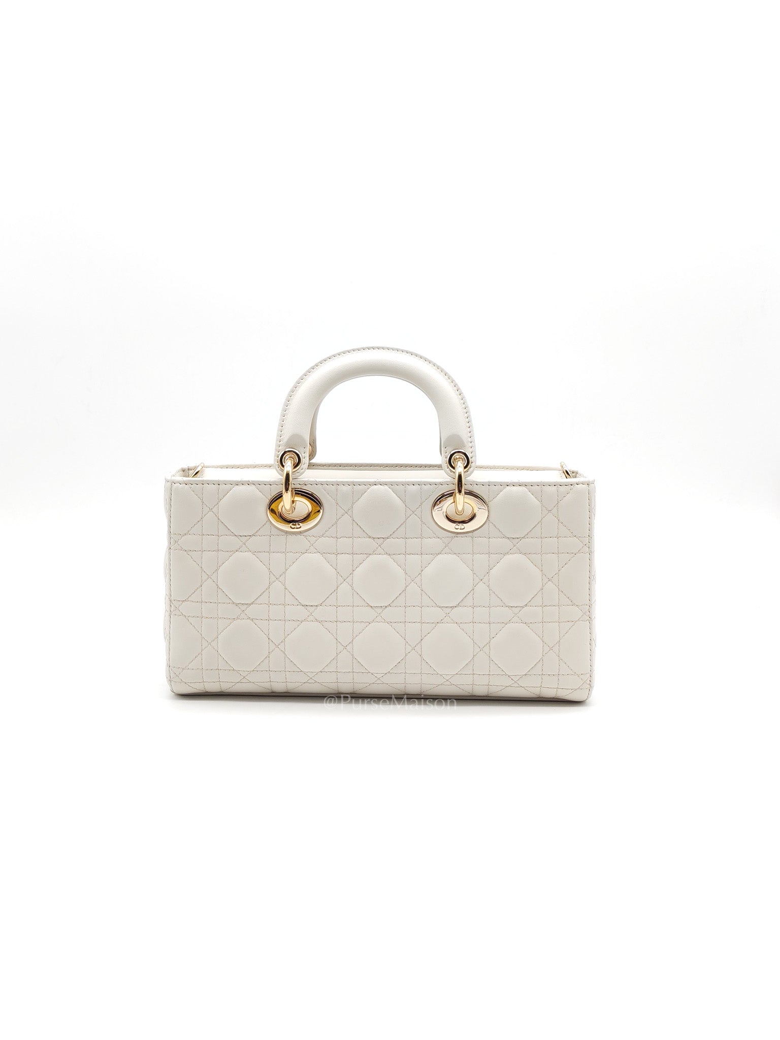 Lady D-Joy Medium in White Cannage Lambskin Leather Light Gold Hardware