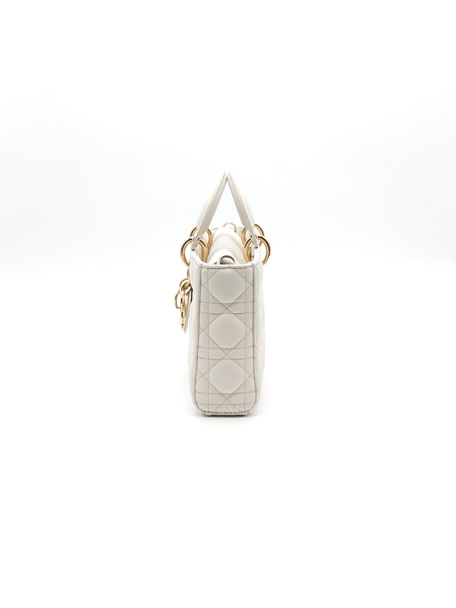Lady D-Joy Medium in White Cannage Lambskin Leather Light Gold Hardware
