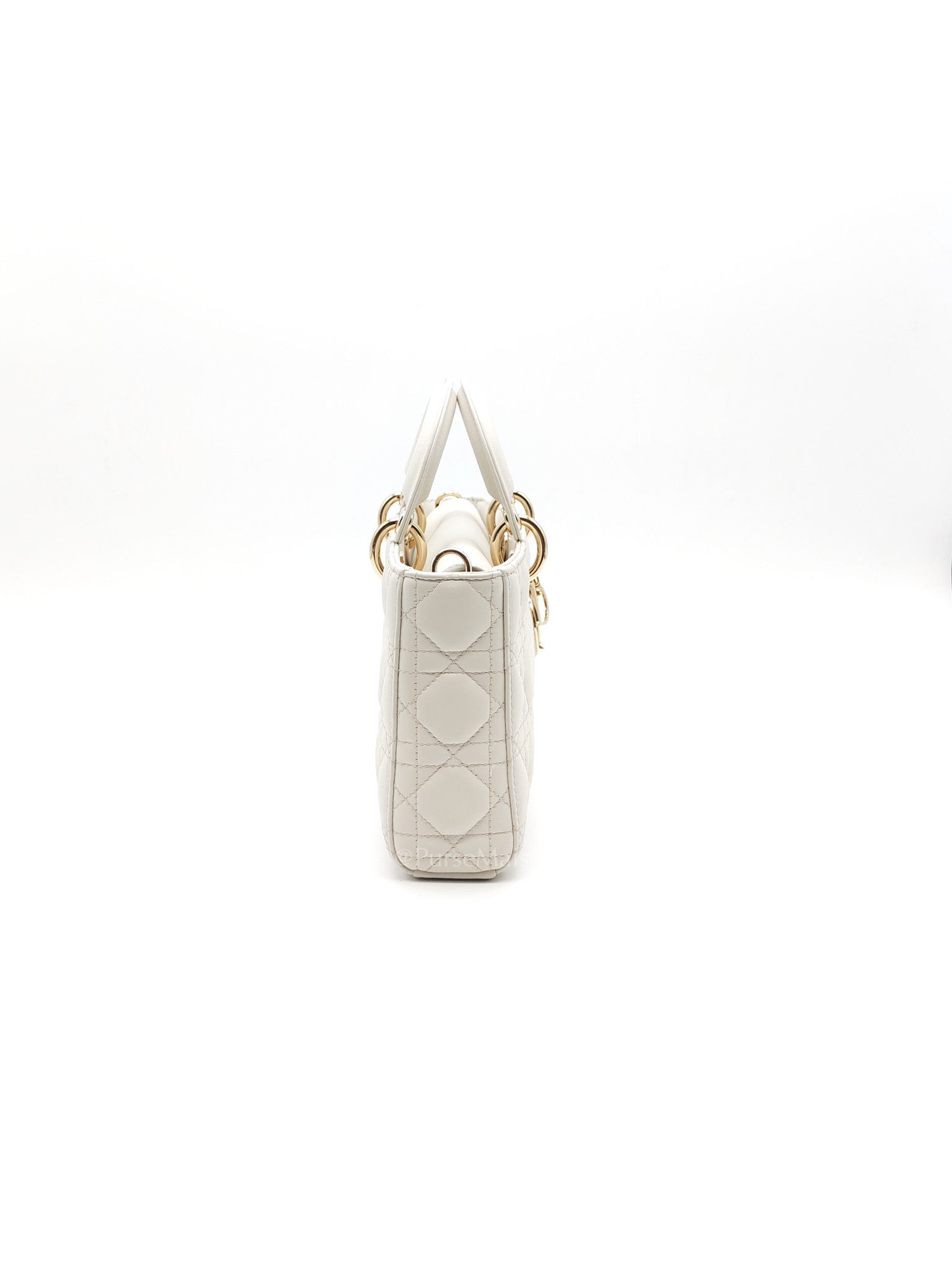Lady D-Joy Medium in White Cannage Lambskin Leather Light Gold Hardware