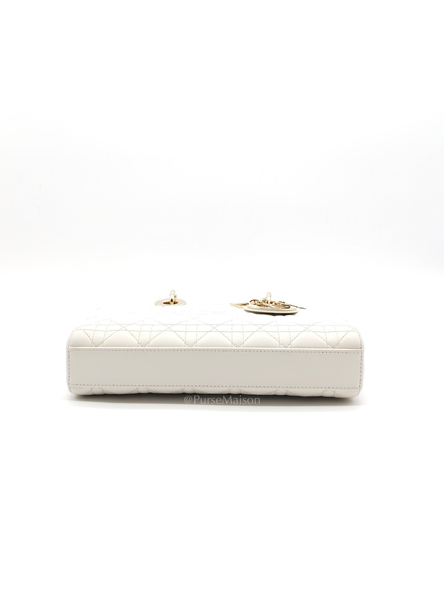 Lady D-Joy Medium in White Cannage Lambskin Leather Light Gold Hardware