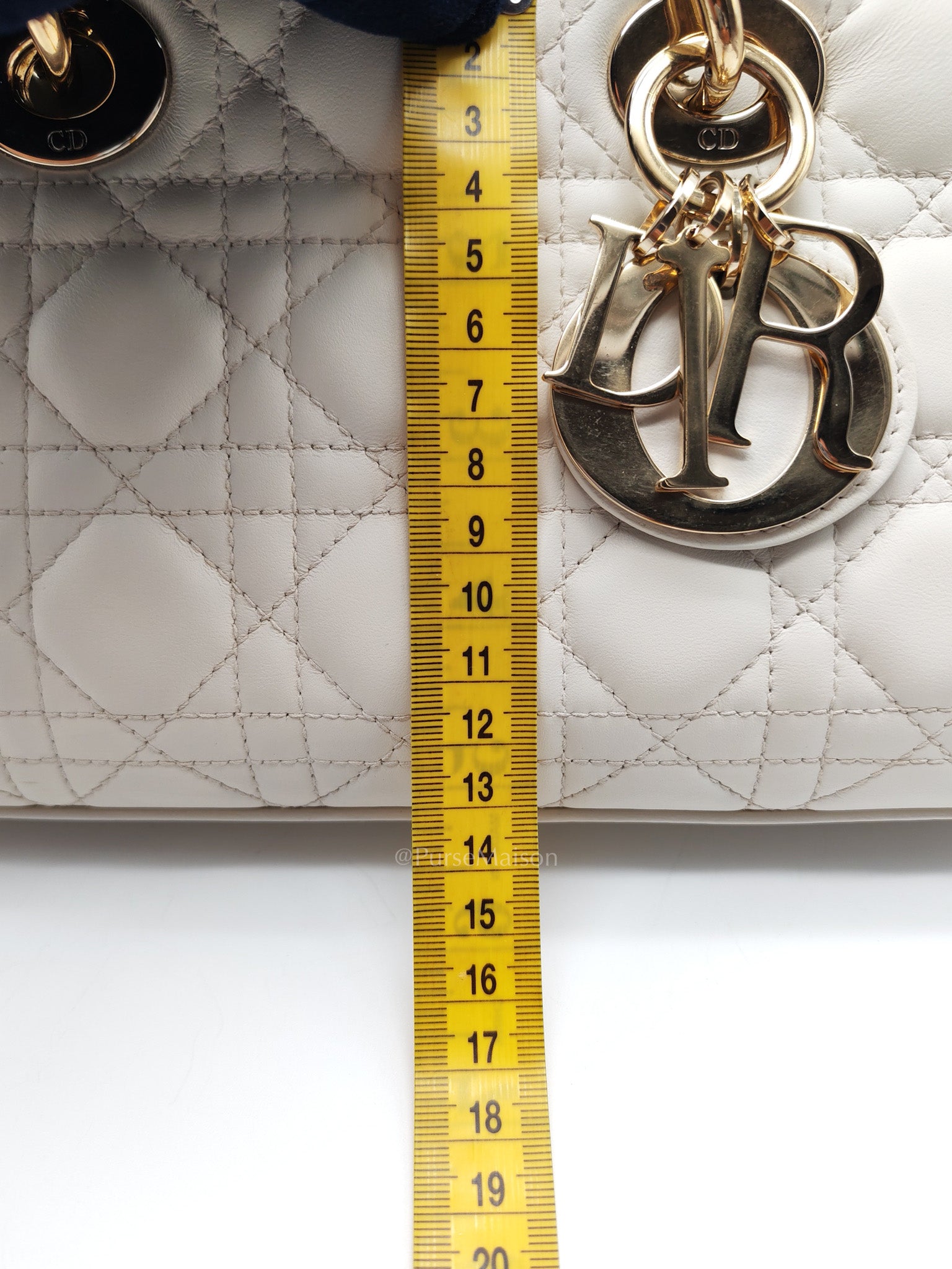 Lady D-Joy Medium in White Cannage Lambskin Leather Light Gold Hardware