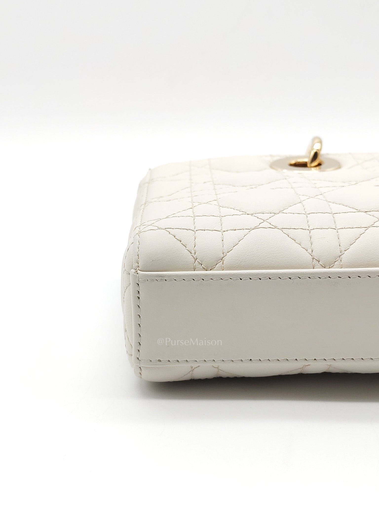 Lady D-Joy Medium in White Cannage Lambskin Leather Light Gold Hardware