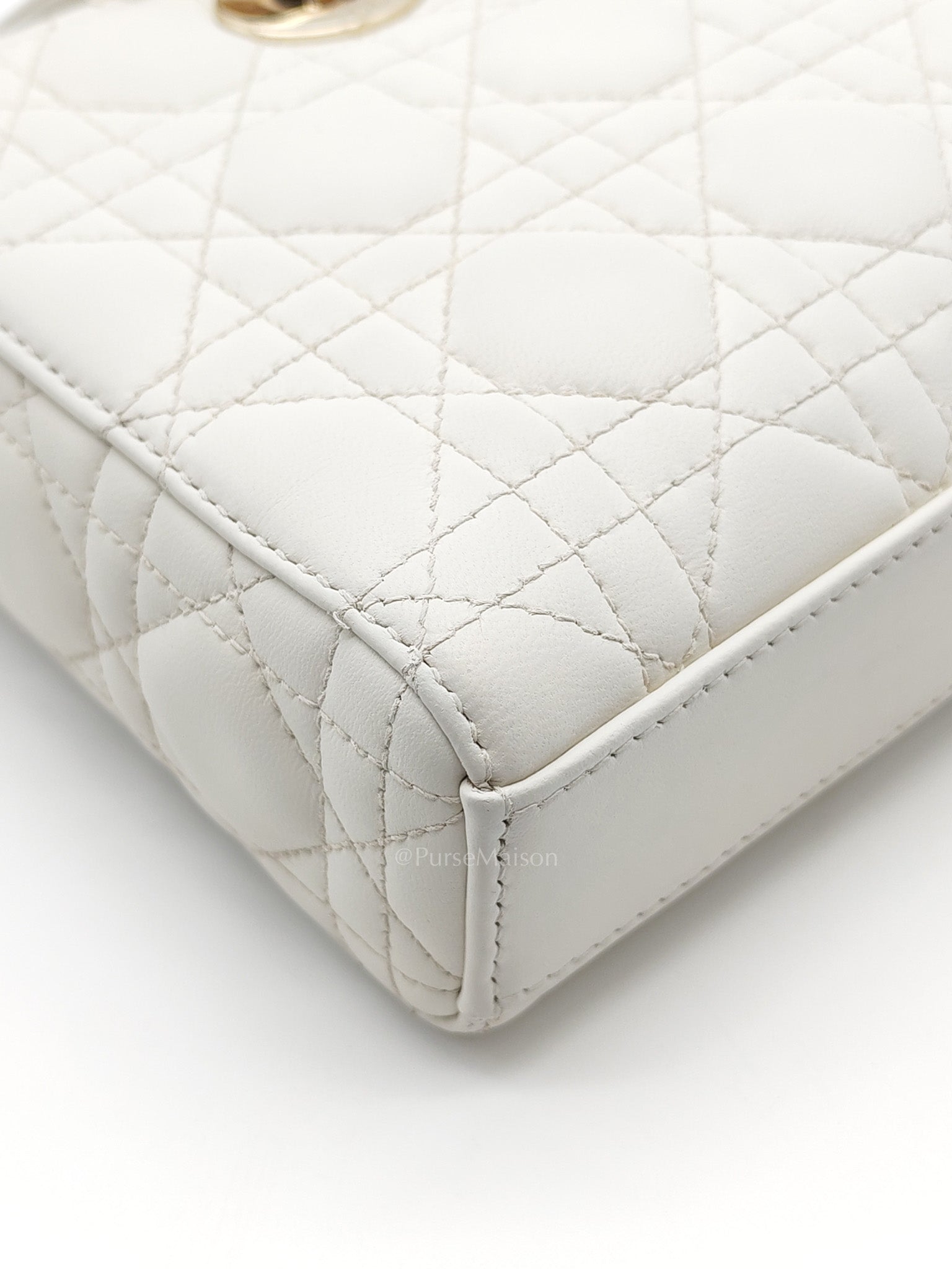 Lady D-Joy Medium in White Cannage Lambskin Leather Light Gold Hardware
