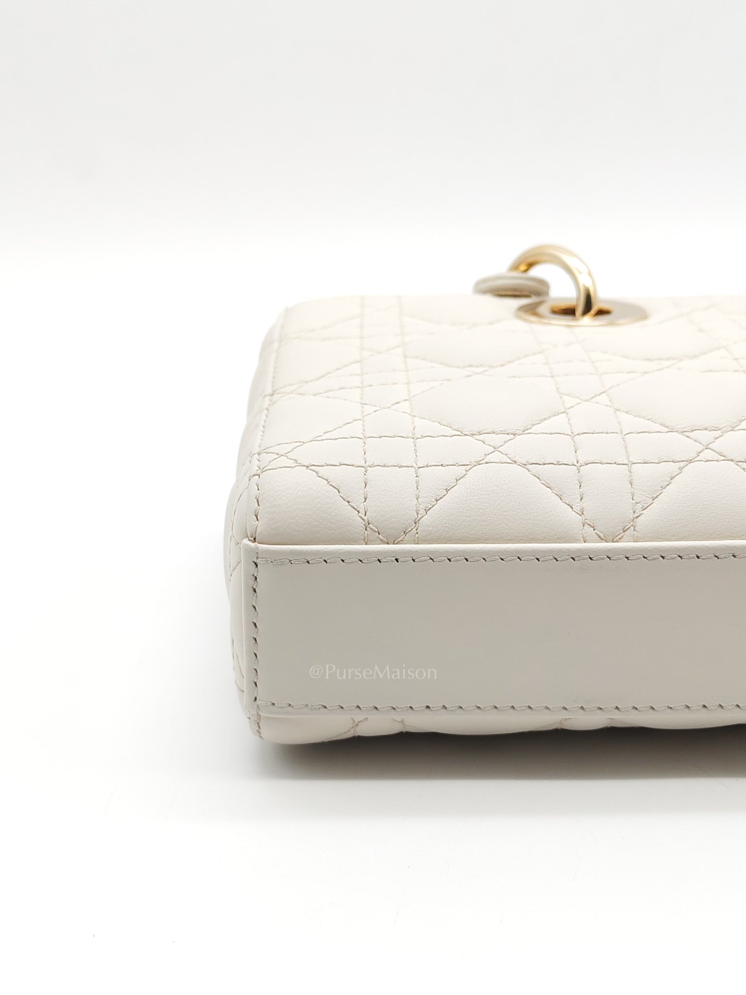 Lady D-Joy Medium in White Cannage Lambskin Leather Light Gold Hardware