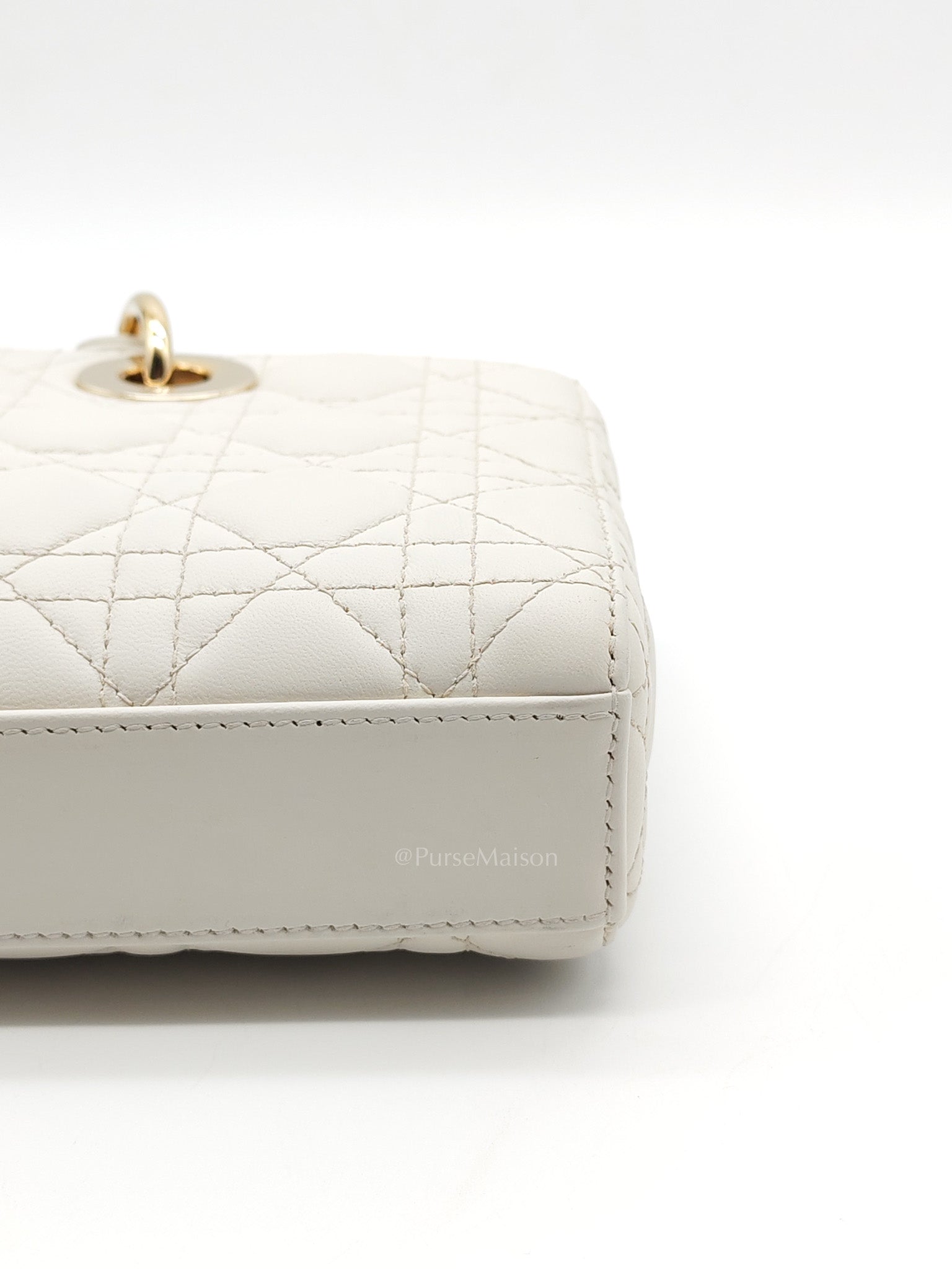 Lady D-Joy Medium in White Cannage Lambskin Leather Light Gold Hardware