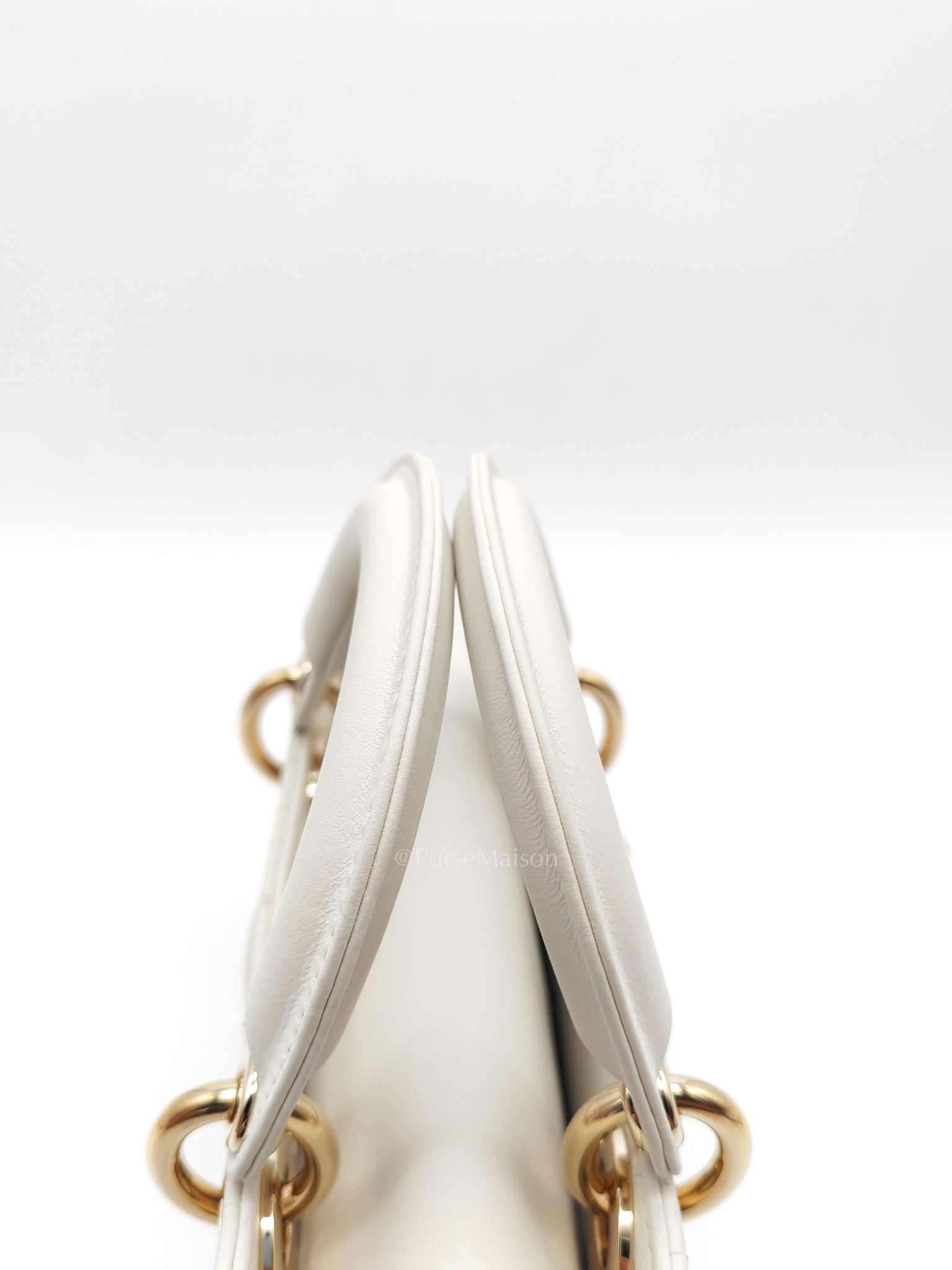Lady D-Joy Medium in White Cannage Lambskin Leather Light Gold Hardware