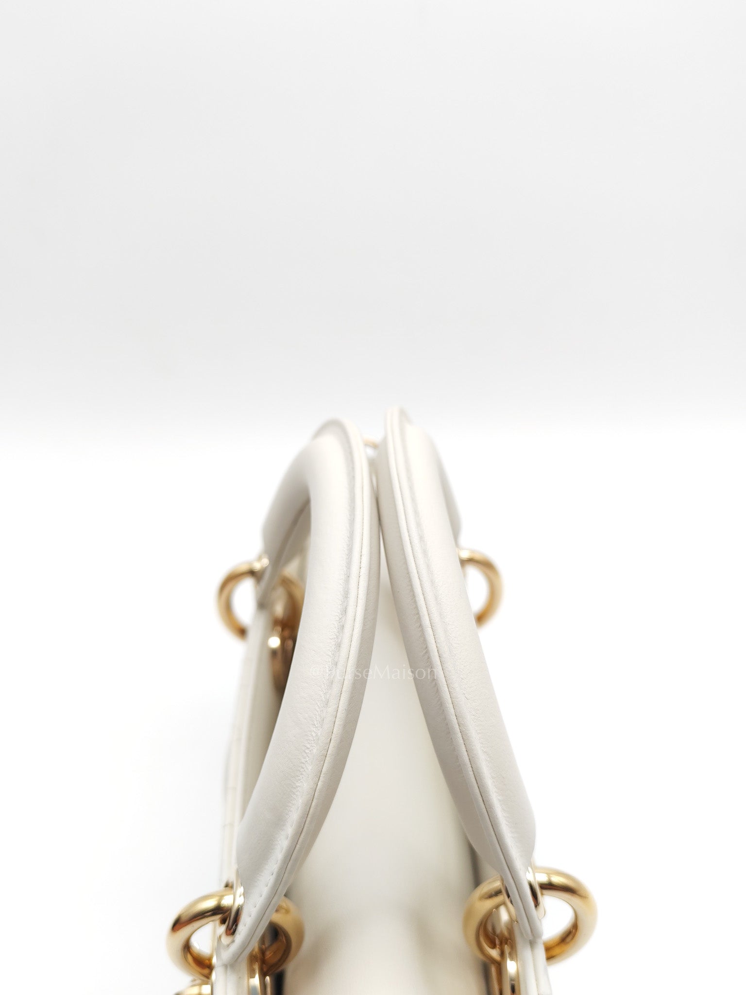 Lady D-Joy Medium in White Cannage Lambskin Leather Light Gold Hardware