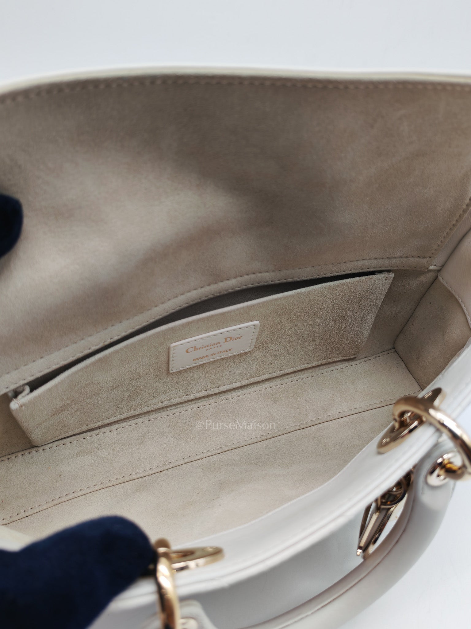 Lady D-Joy Medium in White Cannage Lambskin Leather Light Gold Hardware