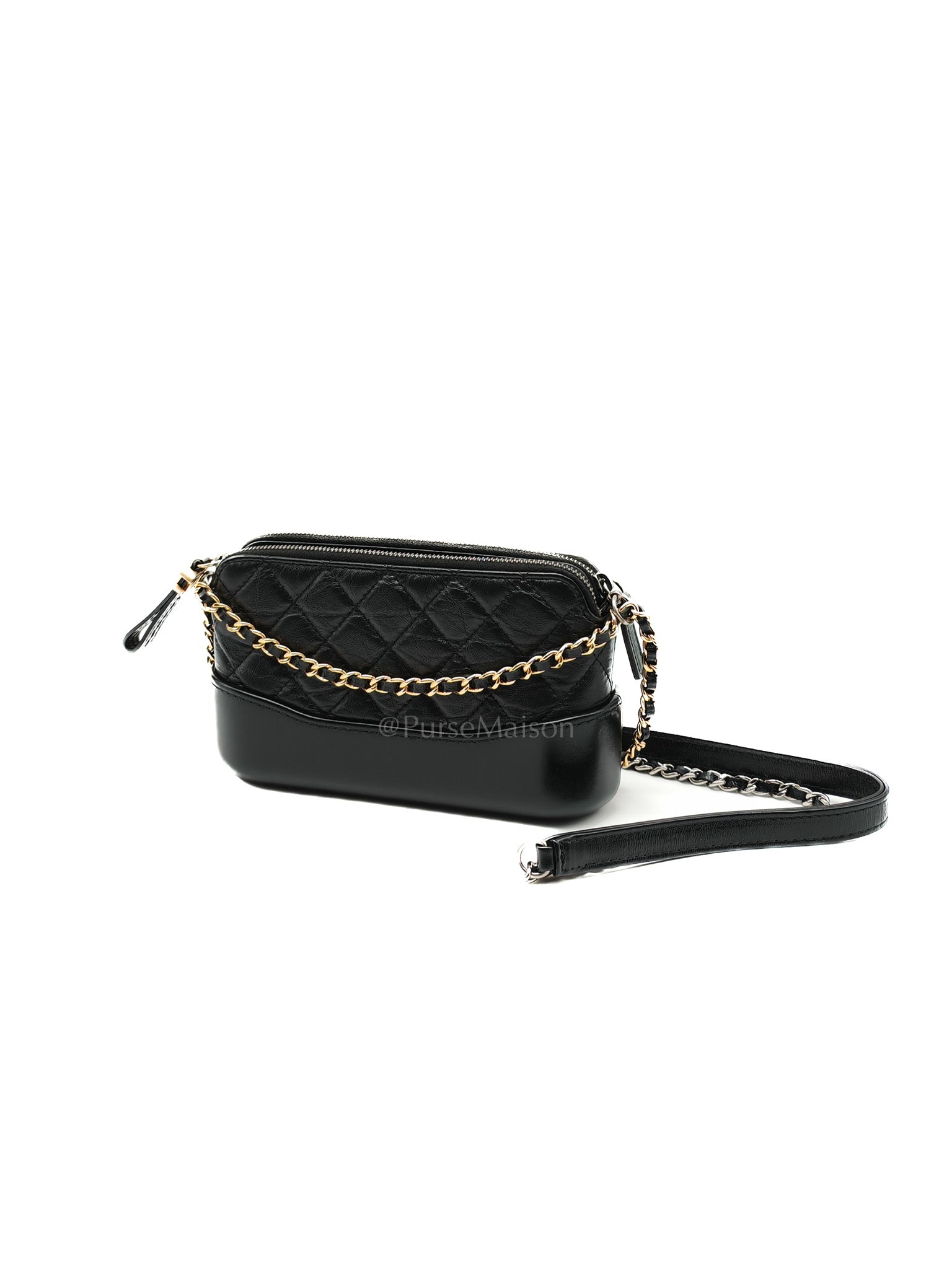 Gabrielle Clutch with Chain in Black Quilted Aged Calfskin Leather & Mixed Hardware Series 28