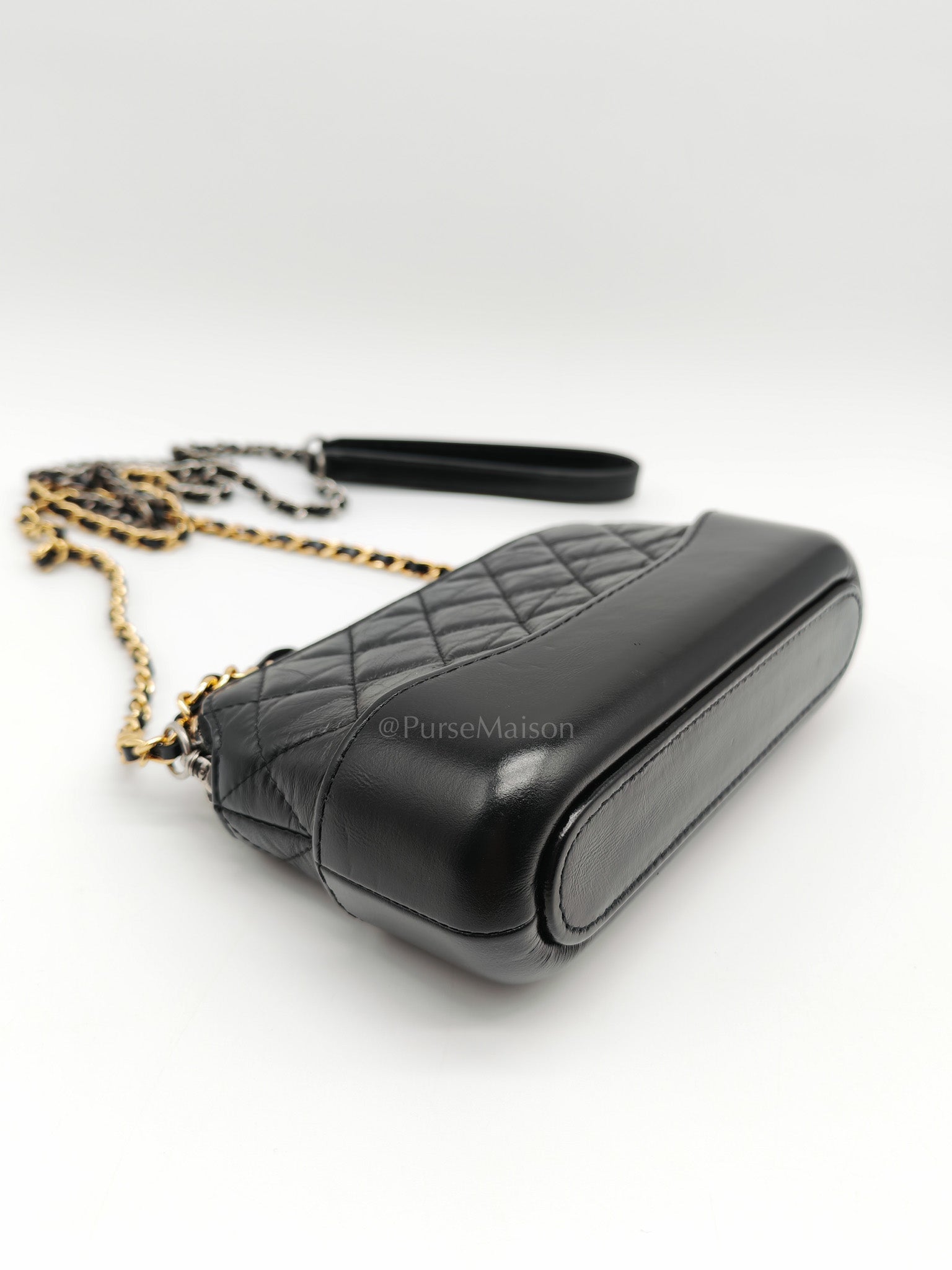 Gabrielle Clutch with Chain in Black Quilted Aged Calfskin Leather & Mixed Hardware Series 28