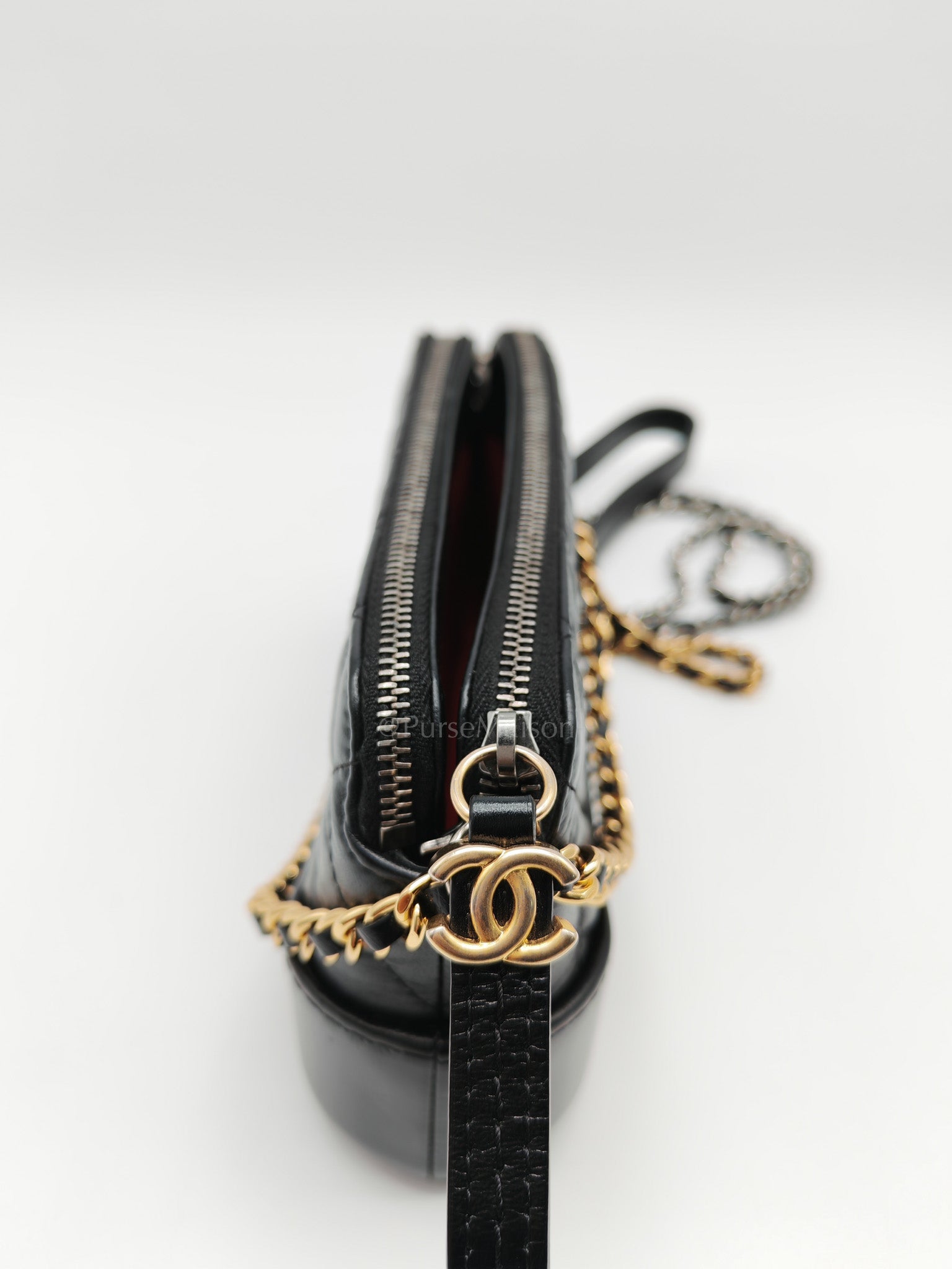 Gabrielle Clutch with Chain in Black Quilted Aged Calfskin Leather & Mixed Hardware Series 28
