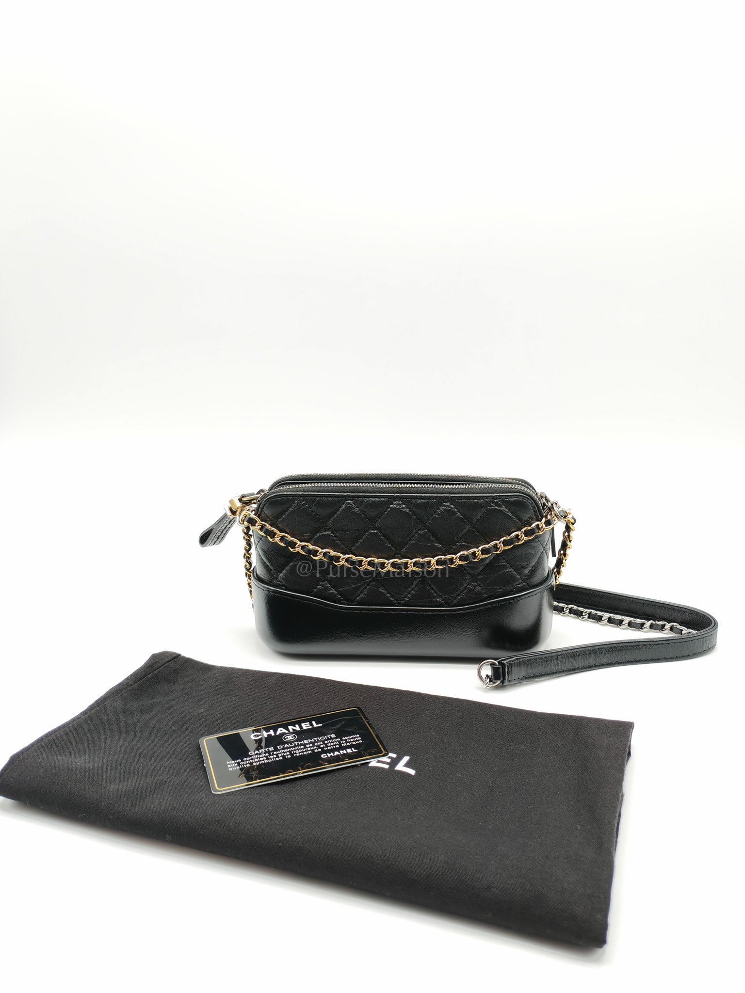 Gabrielle Clutch with Chain in Black Quilted Aged Calfskin Leather & Mixed Hardware Series 28