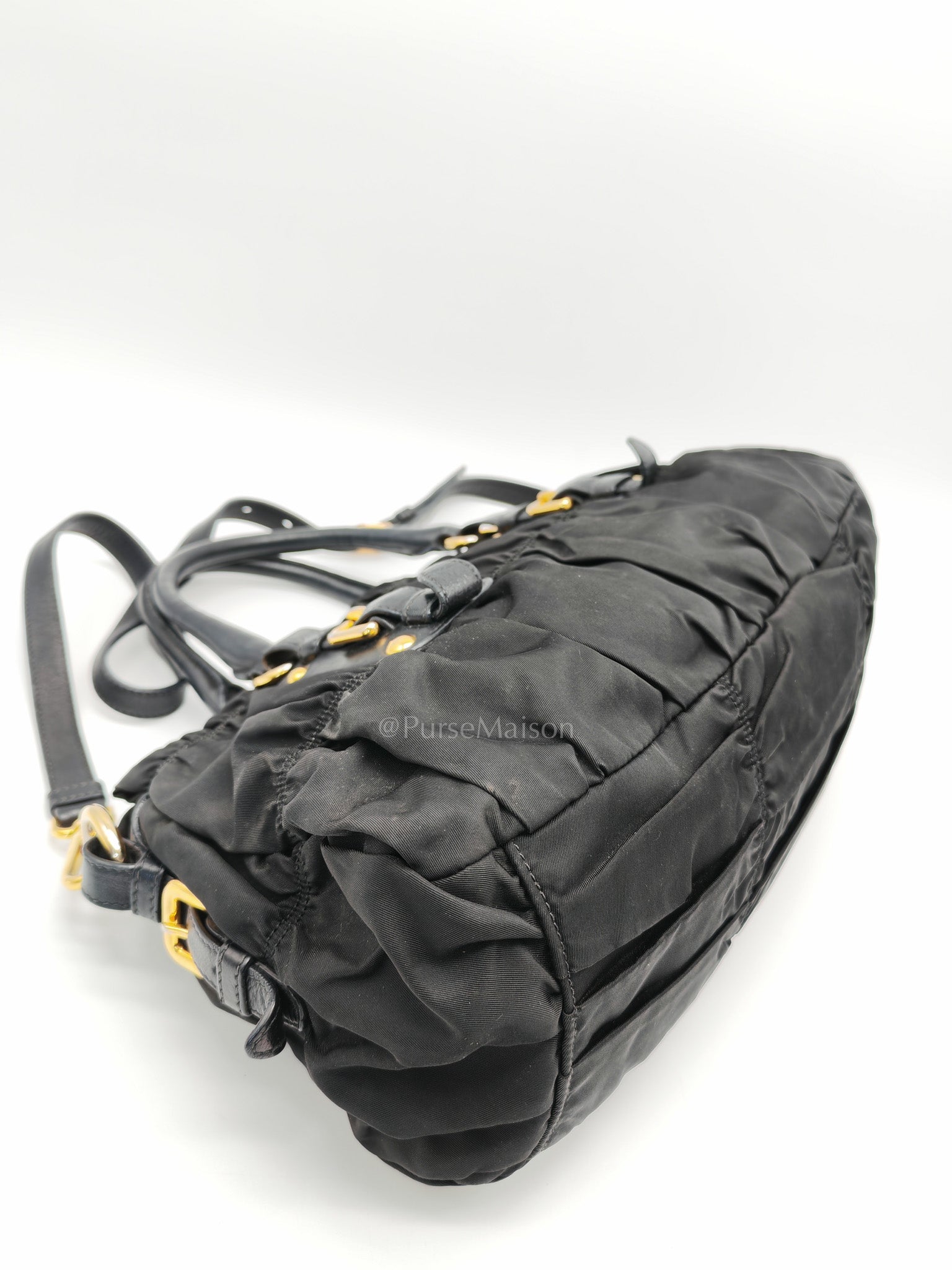 Tessuto Gauffre Satchel in Black Nylon Leather & Gold Hardware