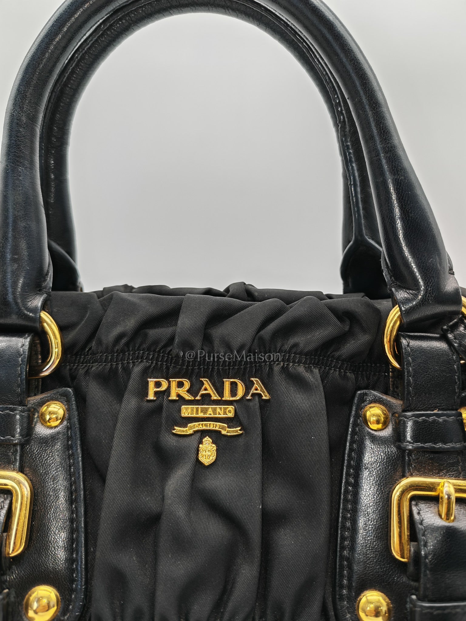 Tessuto Gauffre Satchel in Black Nylon Leather & Gold Hardware