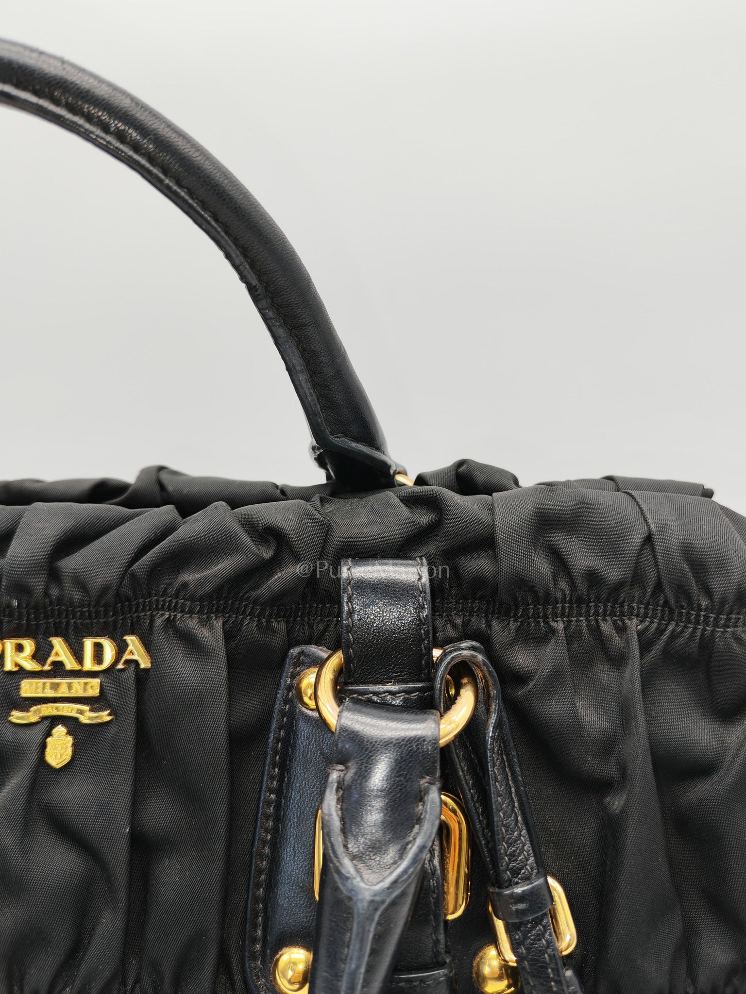 Tessuto Gauffre Satchel in Black Nylon Leather & Gold Hardware