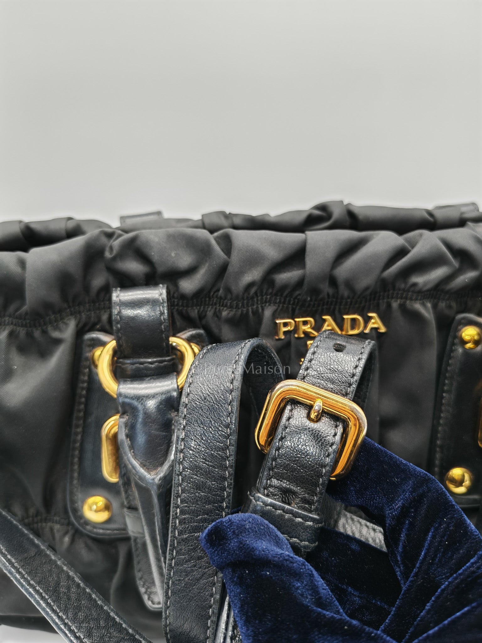Tessuto Gauffre Satchel in Black Nylon Leather & Gold Hardware