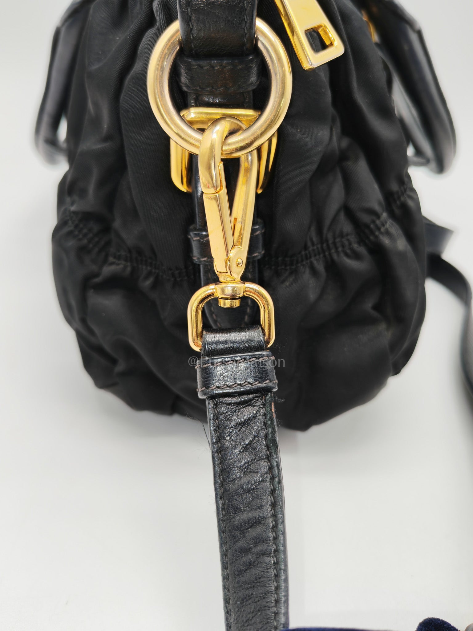 Tessuto Gauffre Satchel in Black Nylon Leather & Gold Hardware