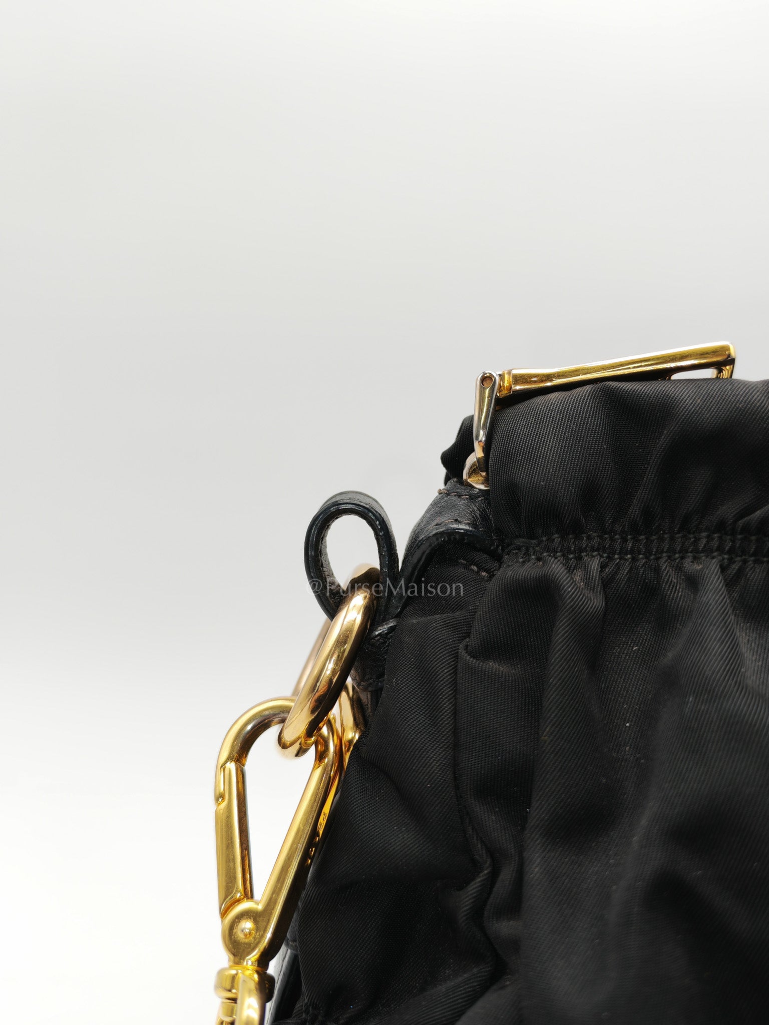 Tessuto Gauffre Satchel in Black Nylon Leather & Gold Hardware