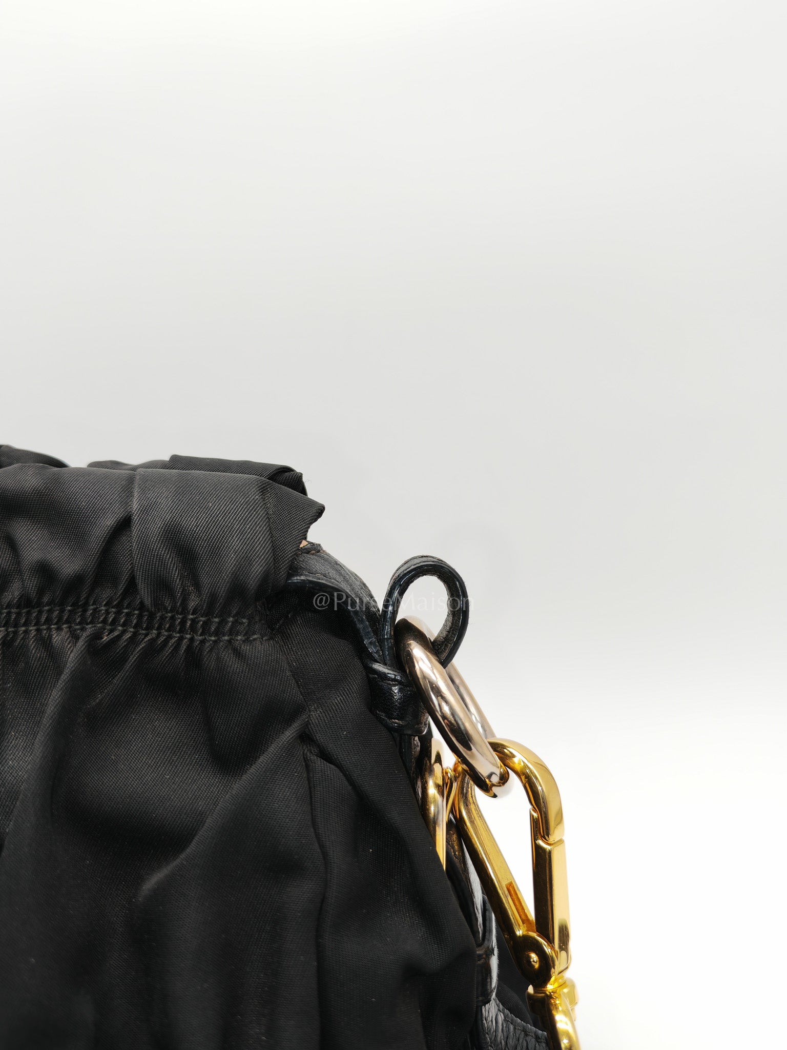 Tessuto Gauffre Satchel in Black Nylon Leather & Gold Hardware