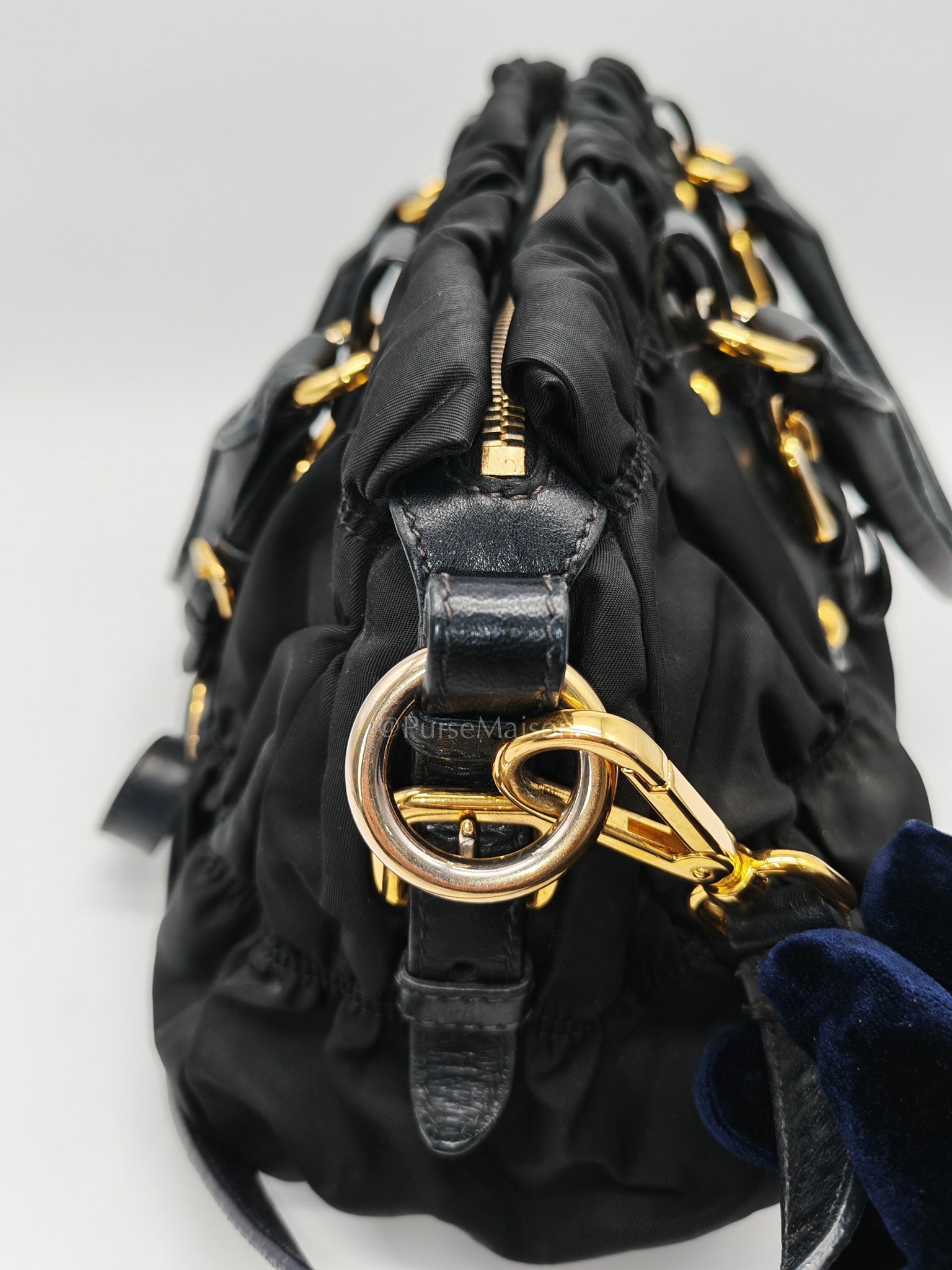 Tessuto Gauffre Satchel in Black Nylon Leather & Gold Hardware