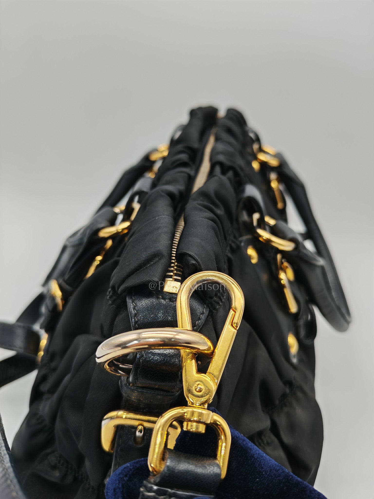 Tessuto Gauffre Satchel in Black Nylon Leather & Gold Hardware