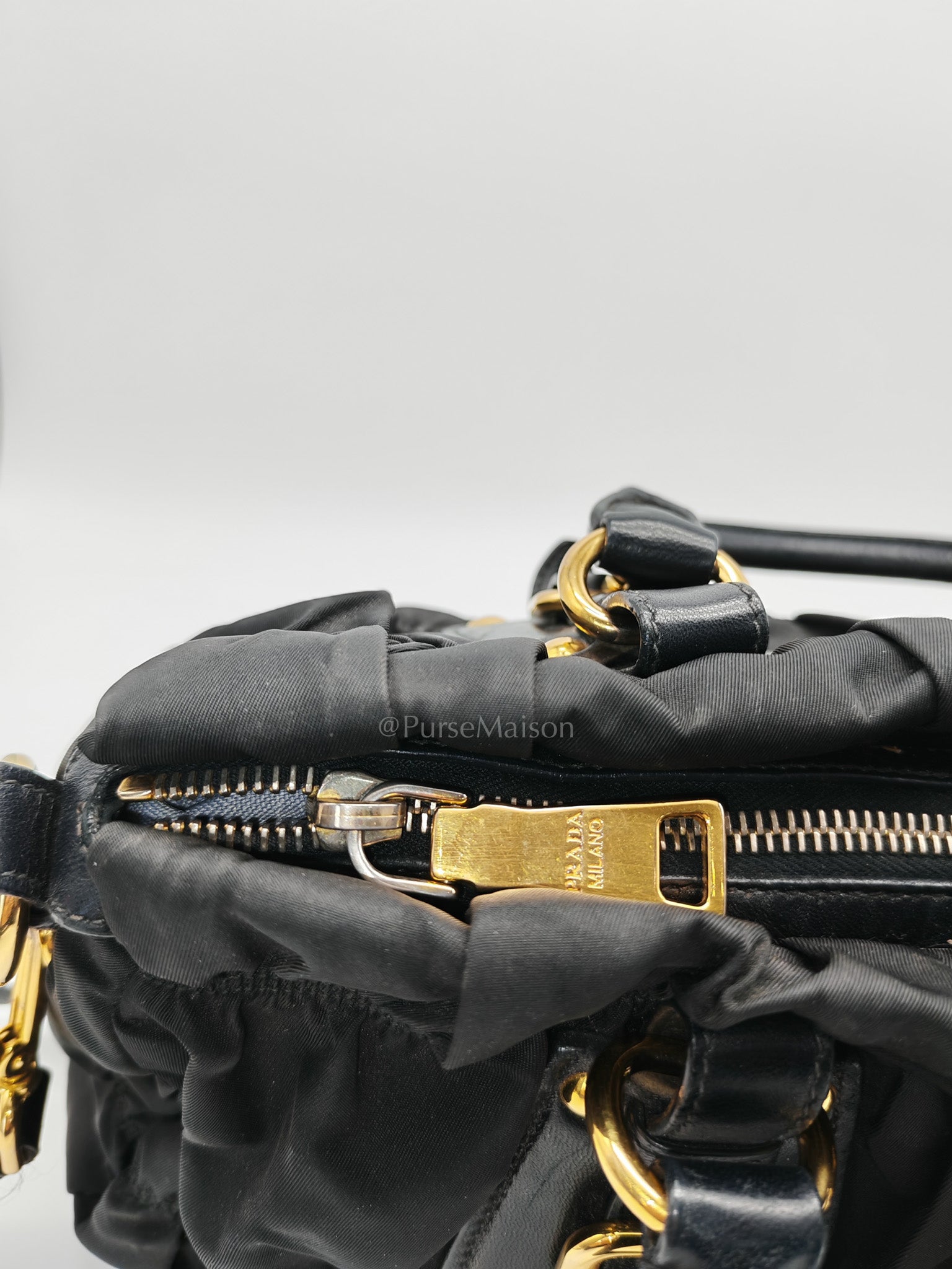 Tessuto Gauffre Satchel in Black Nylon Leather & Gold Hardware