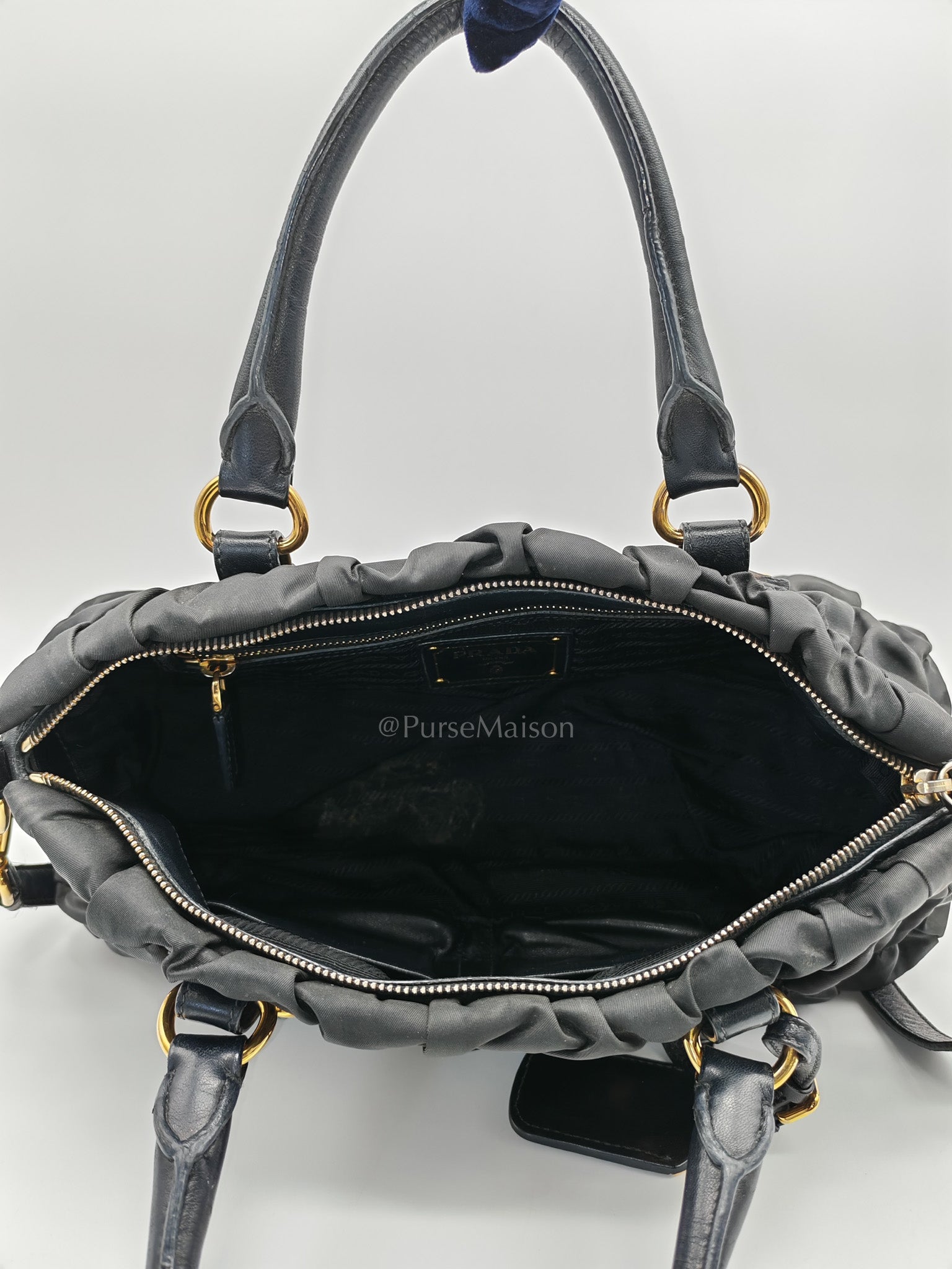 Tessuto Gauffre Satchel in Black Nylon Leather & Gold Hardware