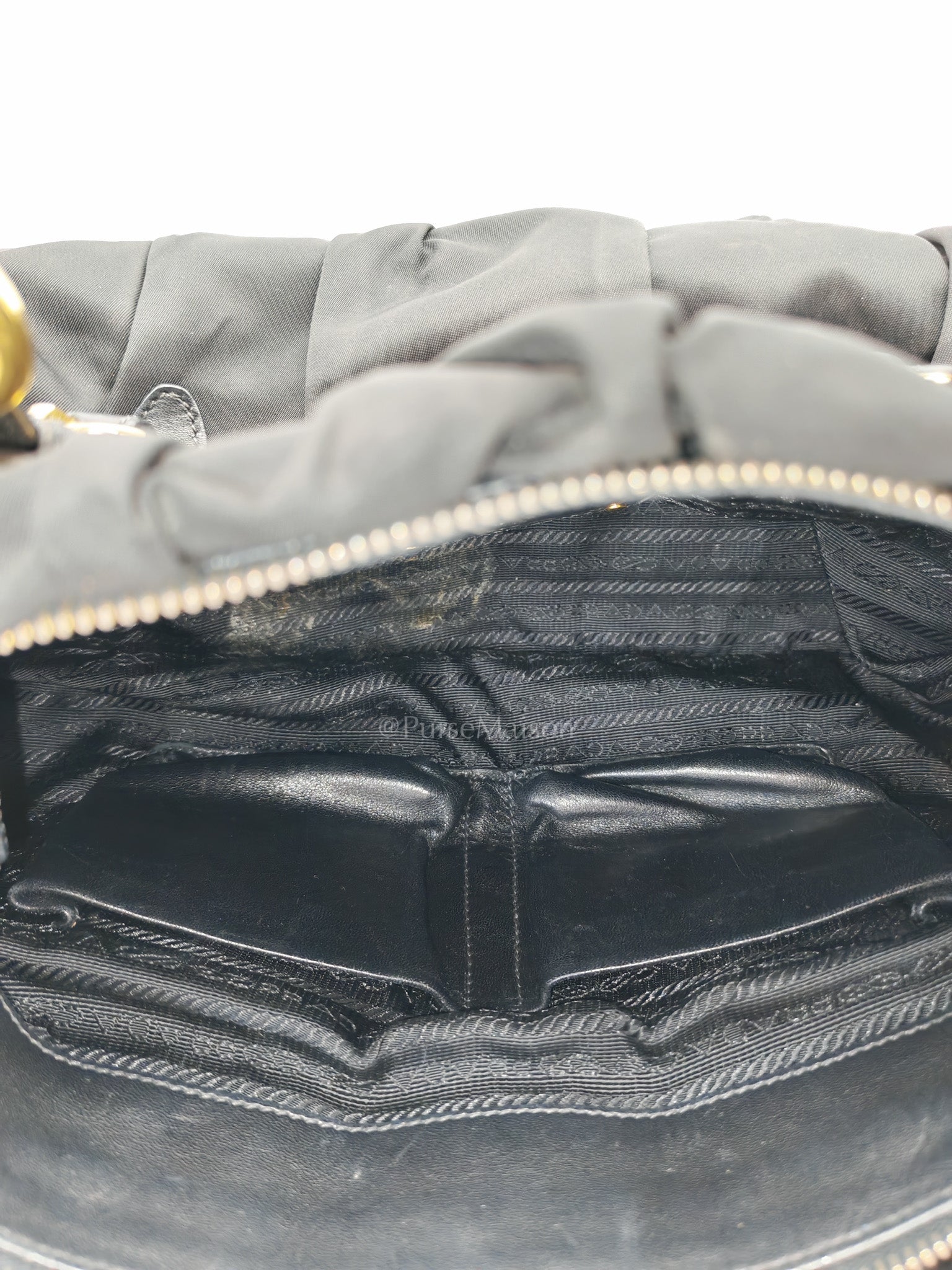 Tessuto Gauffre Satchel in Black Nylon Leather & Gold Hardware