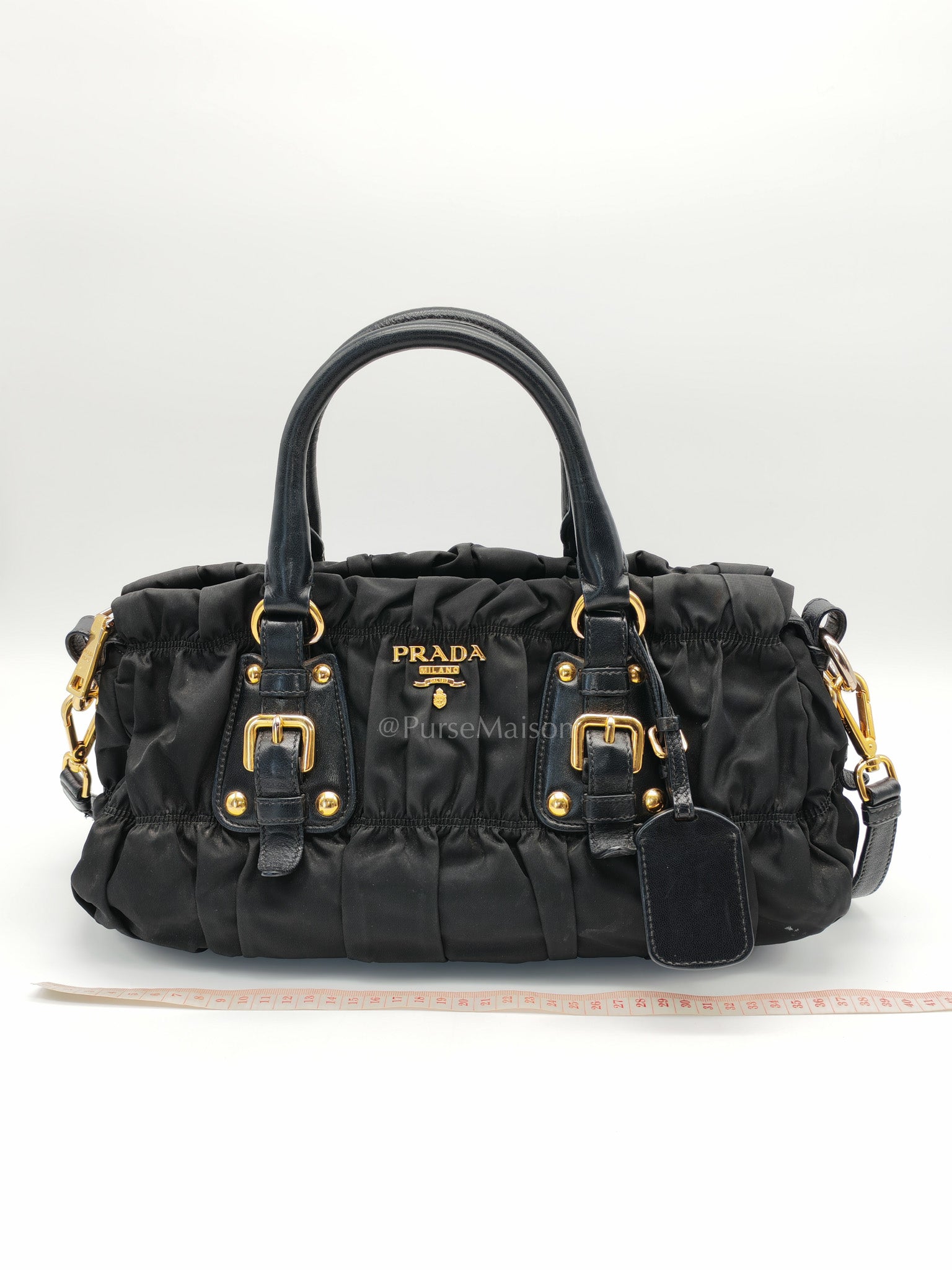 Tessuto Gauffre Satchel in Black Nylon Leather & Gold Hardware