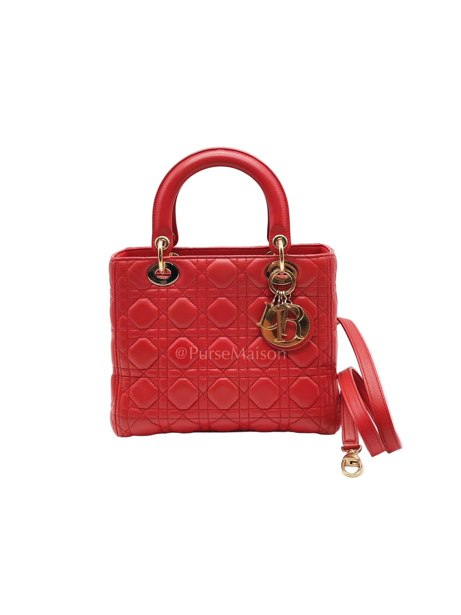 Lady Dior Medium in Red Quilted Cannage Lambskin Leather & Gold Hardware