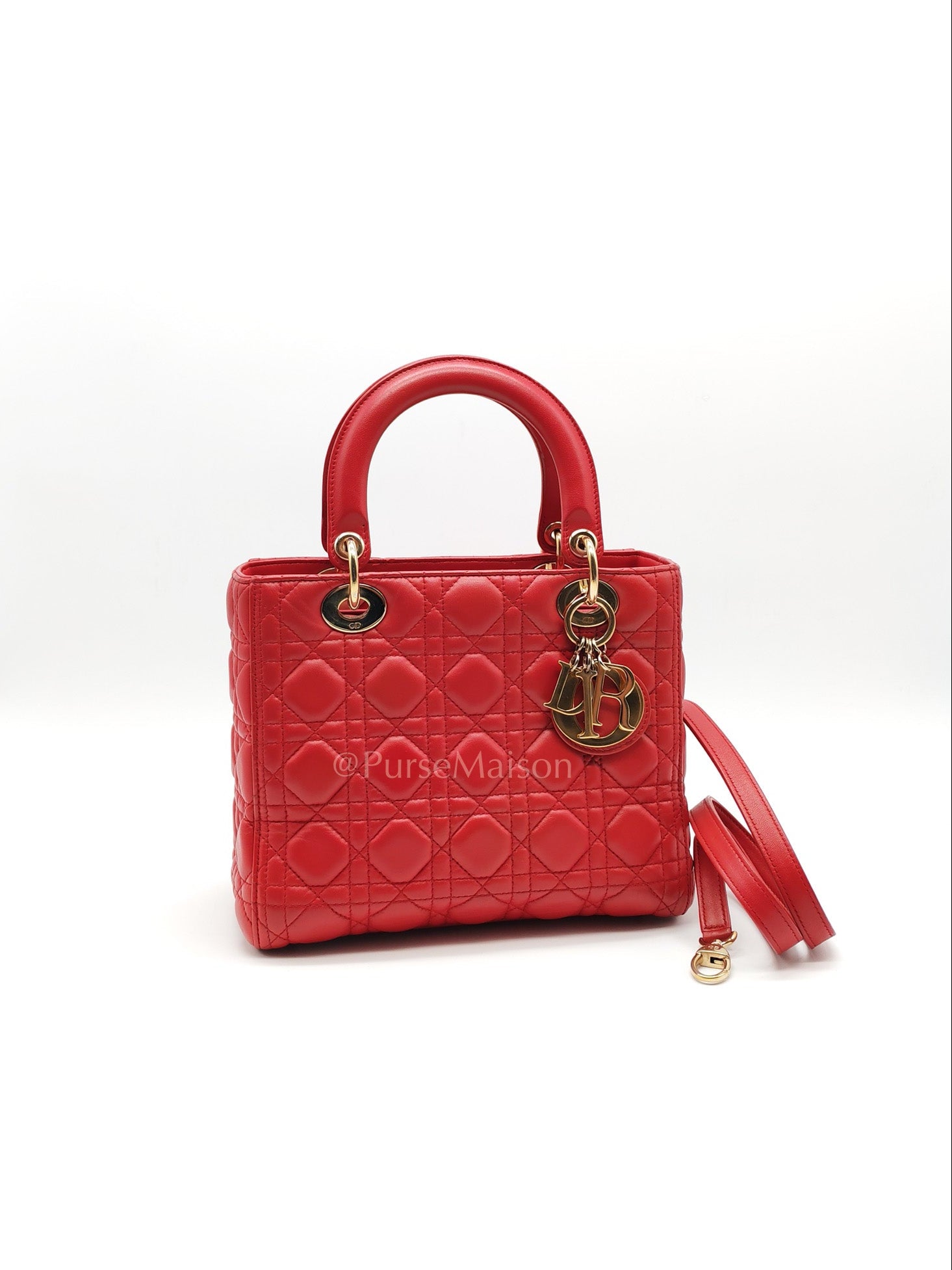 Lady Dior Medium in Red Quilted Cannage Lambskin Leather & Gold Hardware