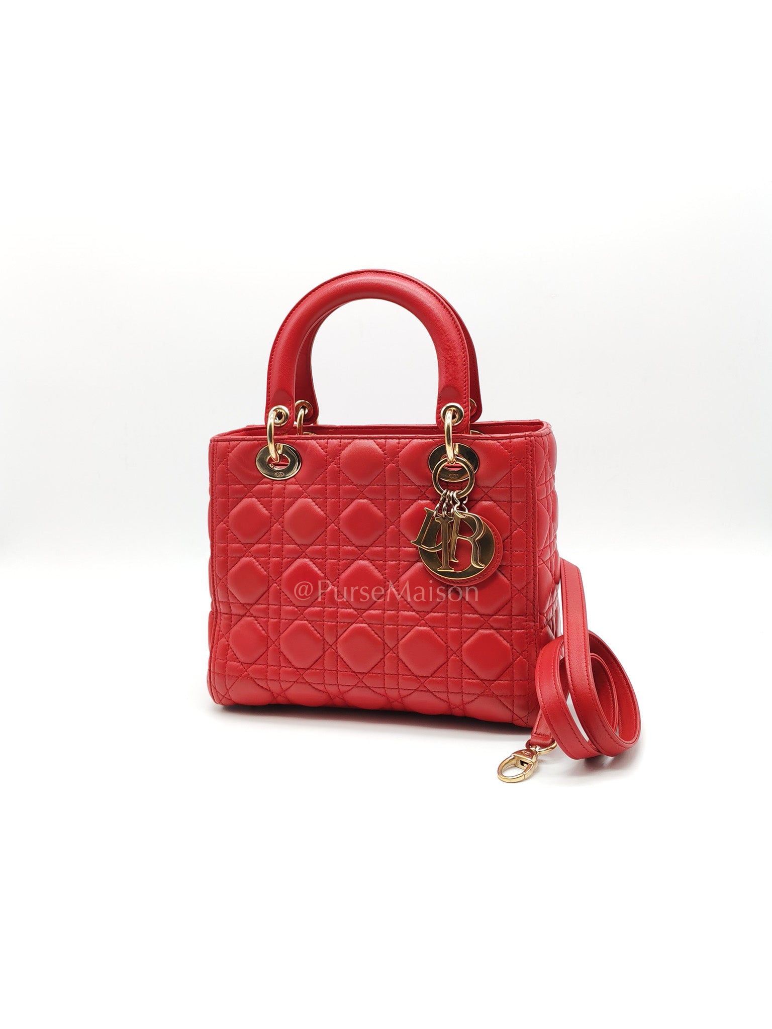 Lady Dior Medium in Red Quilted Cannage Lambskin Leather & Gold Hardware