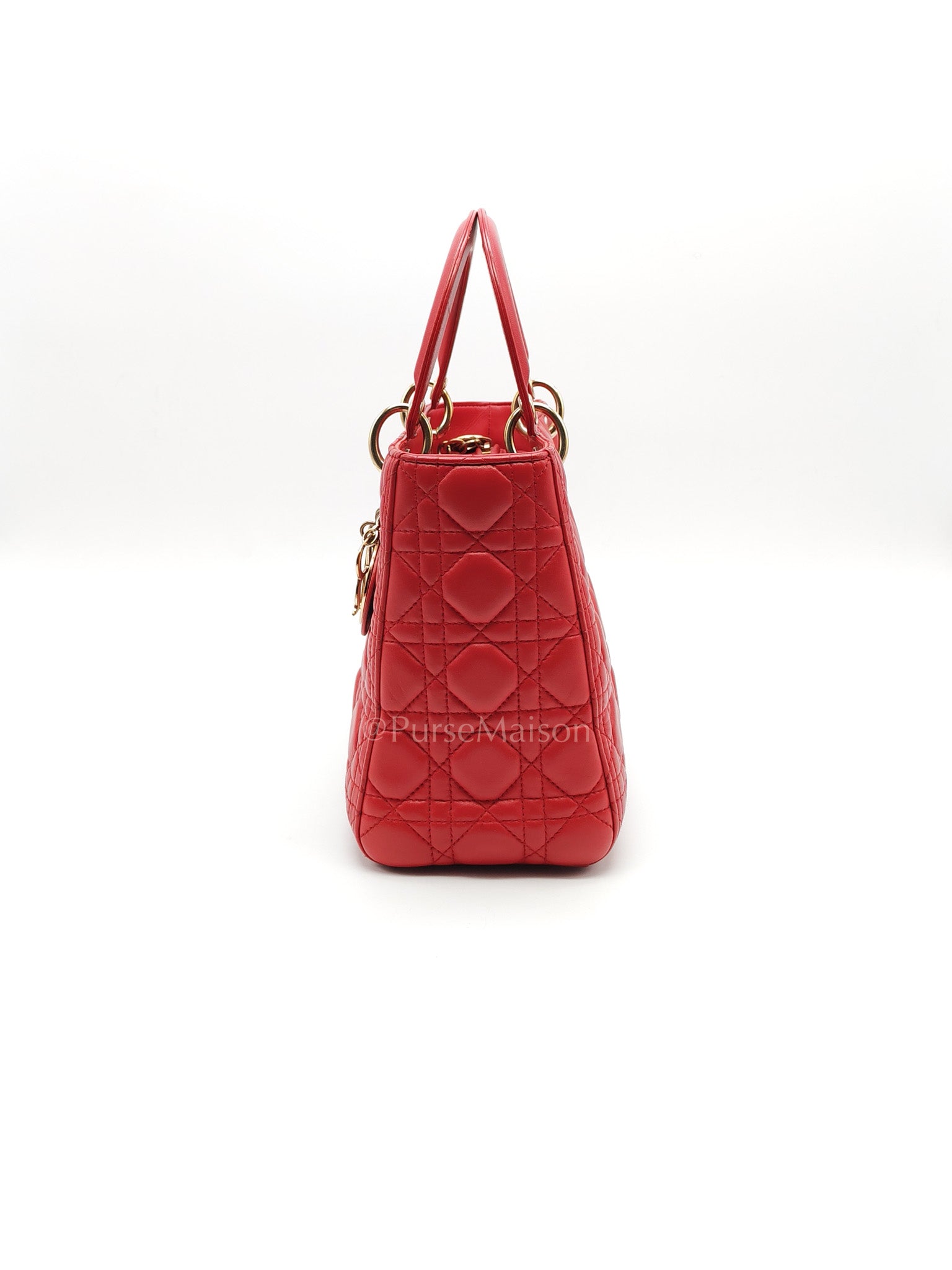 Lady Dior Medium in Red Quilted Cannage Lambskin Leather & Gold Hardware