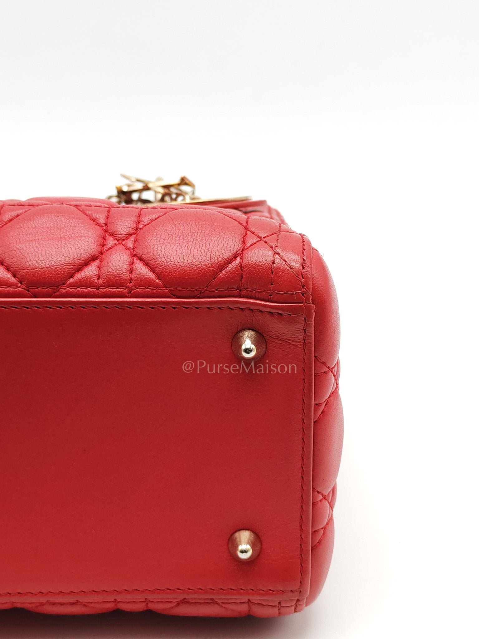 Lady Dior Medium in Red Quilted Cannage Lambskin Leather & Gold Hardware
