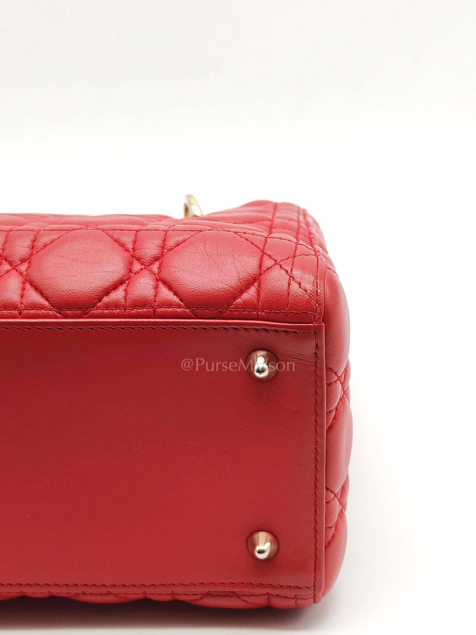 Lady Dior Medium in Red Quilted Cannage Lambskin Leather & Gold Hardware