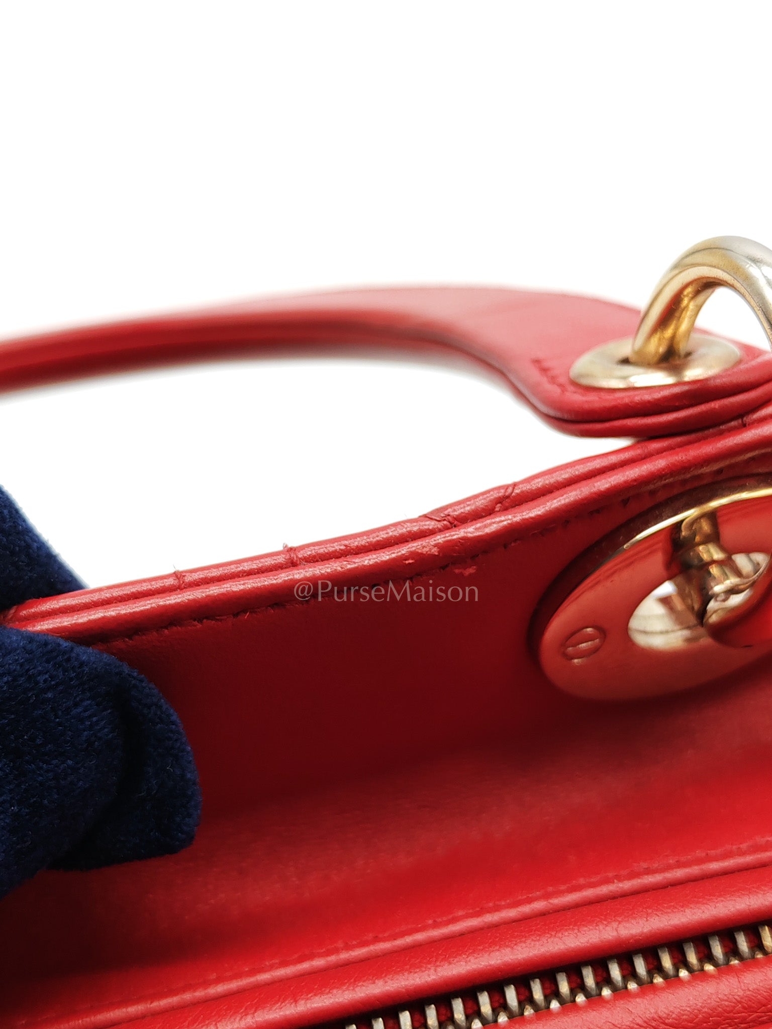 Lady Dior Medium in Red Quilted Cannage Lambskin Leather & Gold Hardware