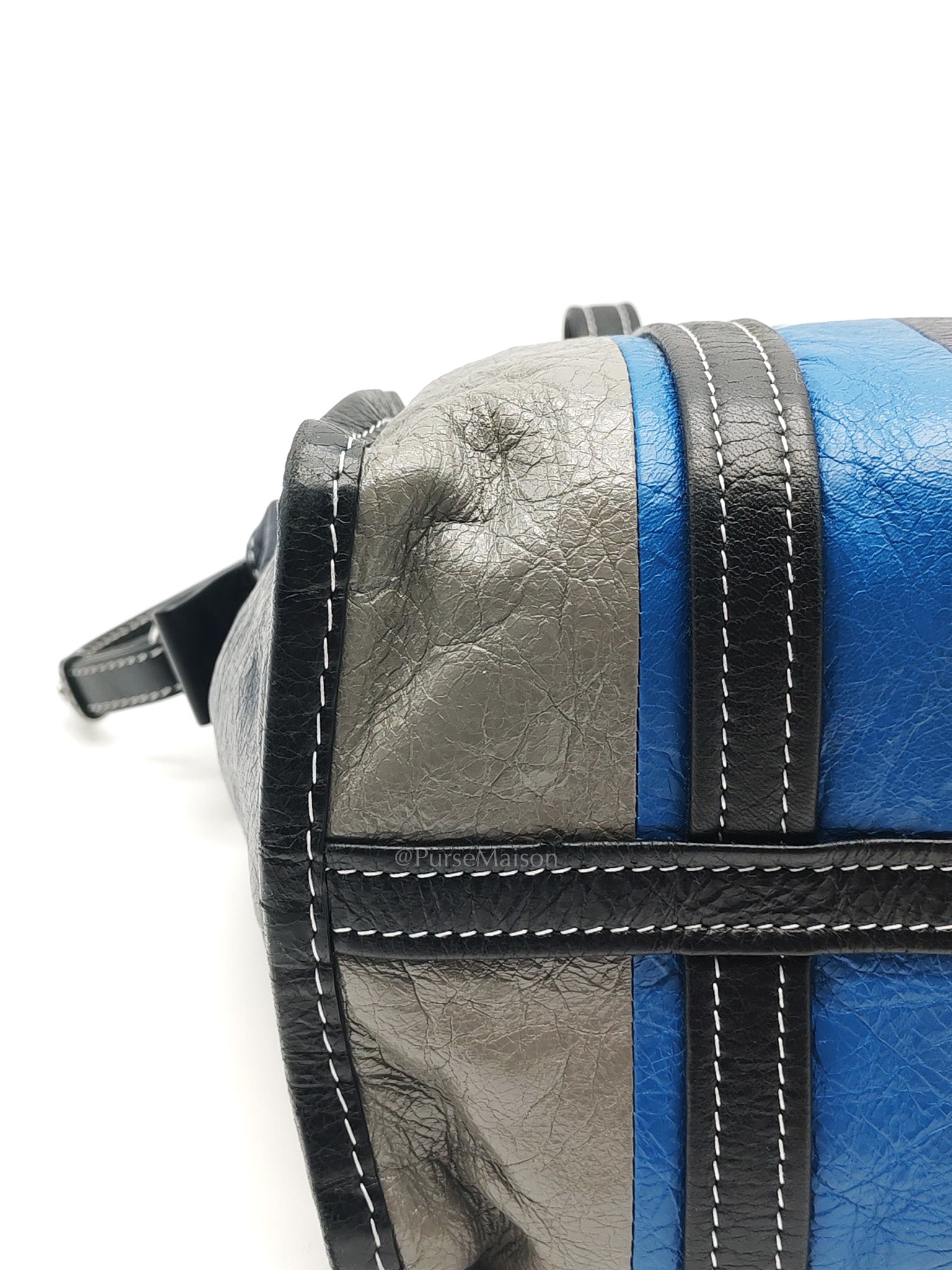 Bazar Shopper Satchel in Multicolor Striped Lambskin Leather and Silver Hardware