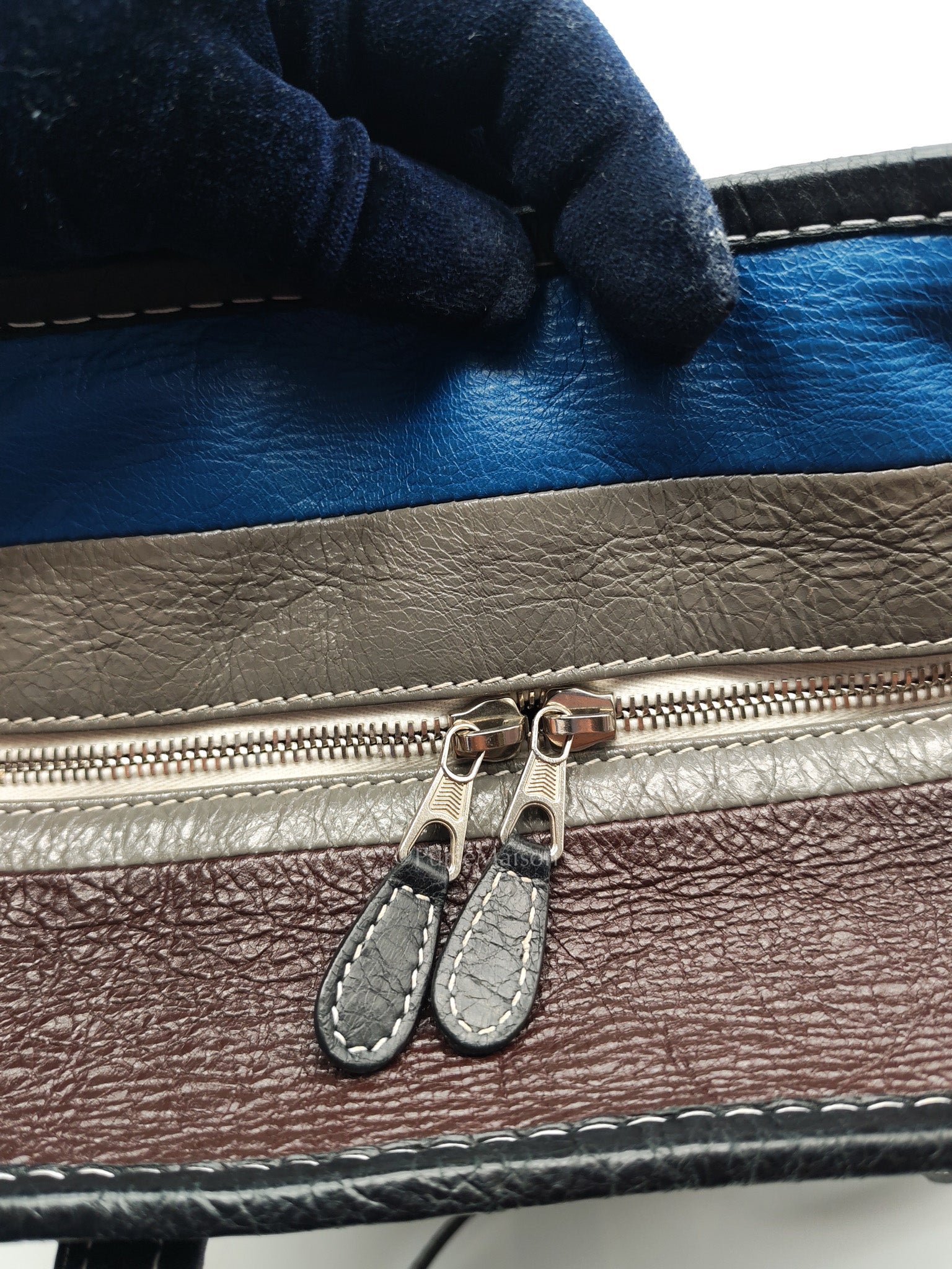 Bazar Shopper Satchel in Multicolor Striped Lambskin Leather and Silver Hardware