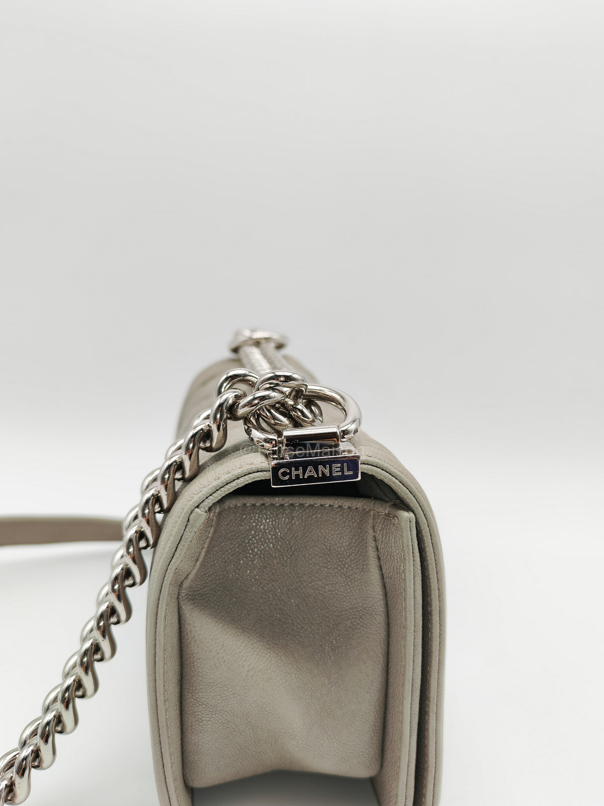 Chanel Boy Small in Light Gray Quilted Caviar Leather and Silver Hardware Series 28