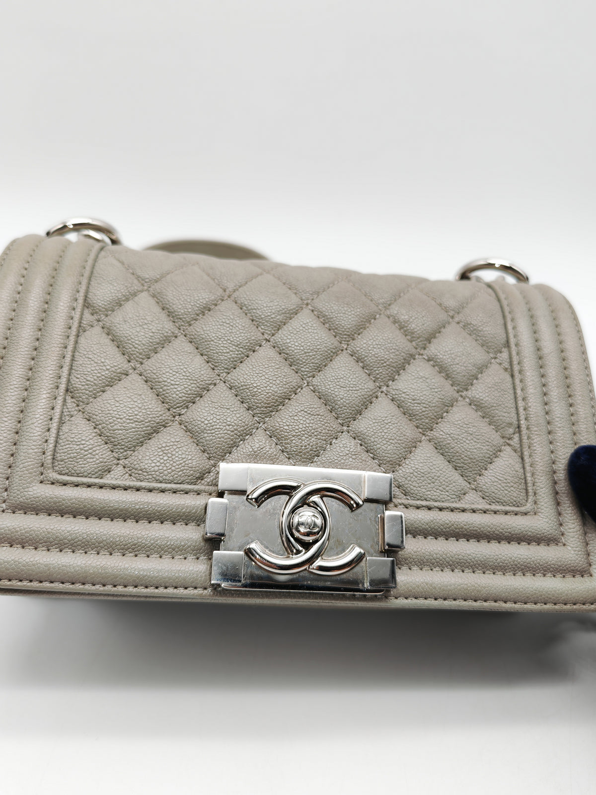 Chanel Boy Small in Light Gray Quilted Caviar Leather and Silver Hardware Series 28