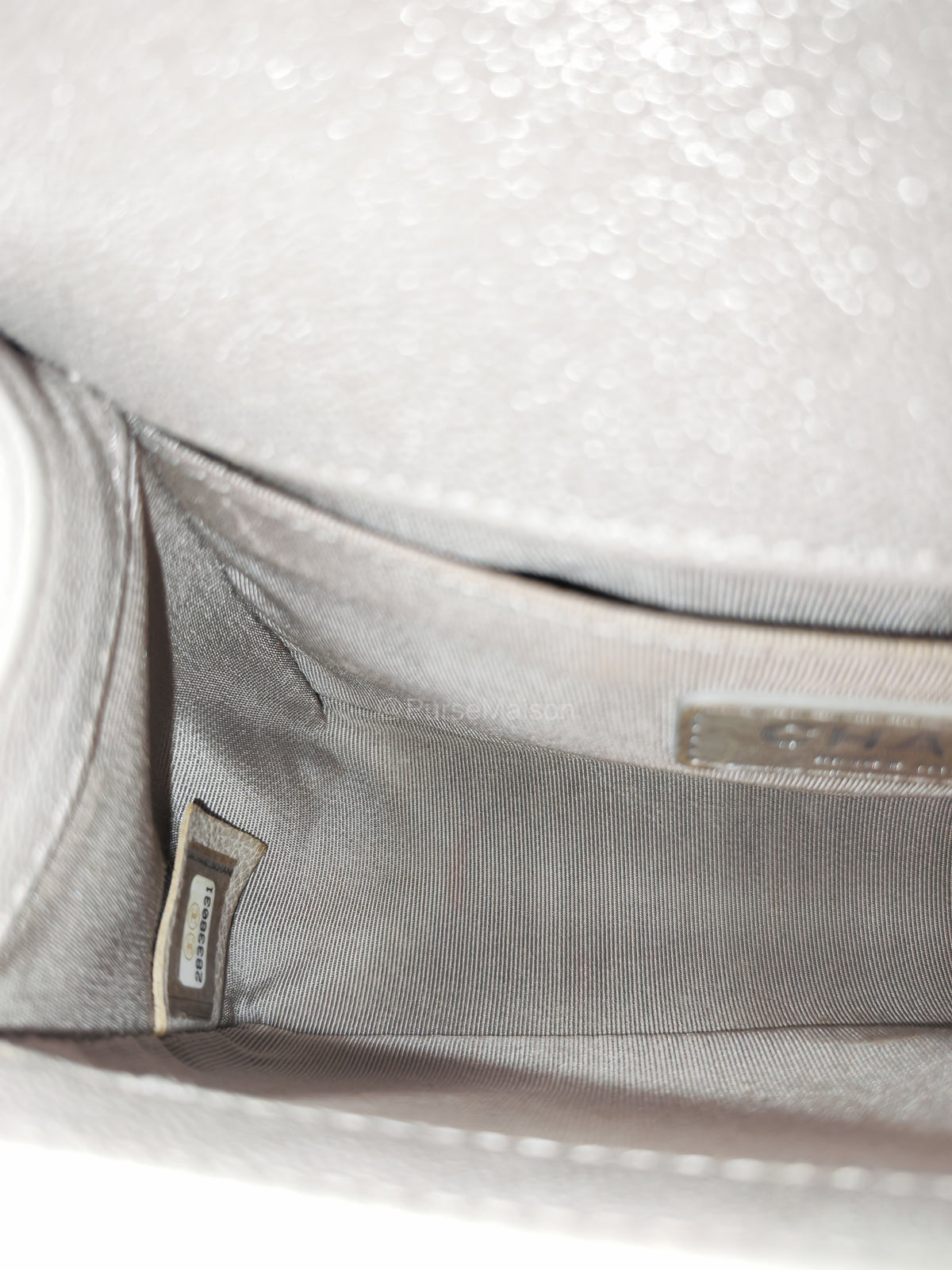 Chanel Boy Small in Light Gray Quilted Caviar Leather and Silver Hardware Series 28