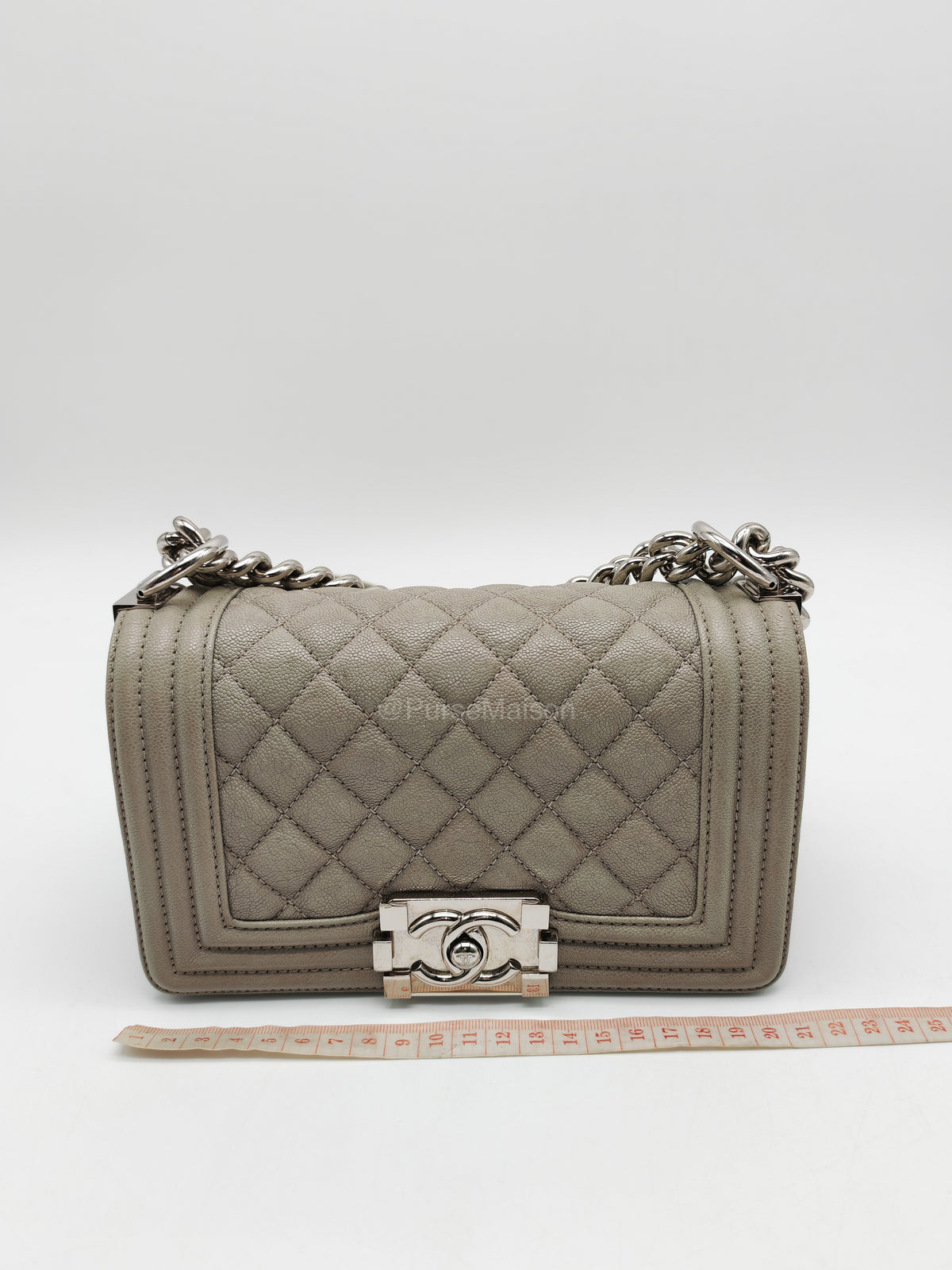 Chanel Boy Small in Light Gray Quilted Caviar Leather and Silver Hardware Series 28