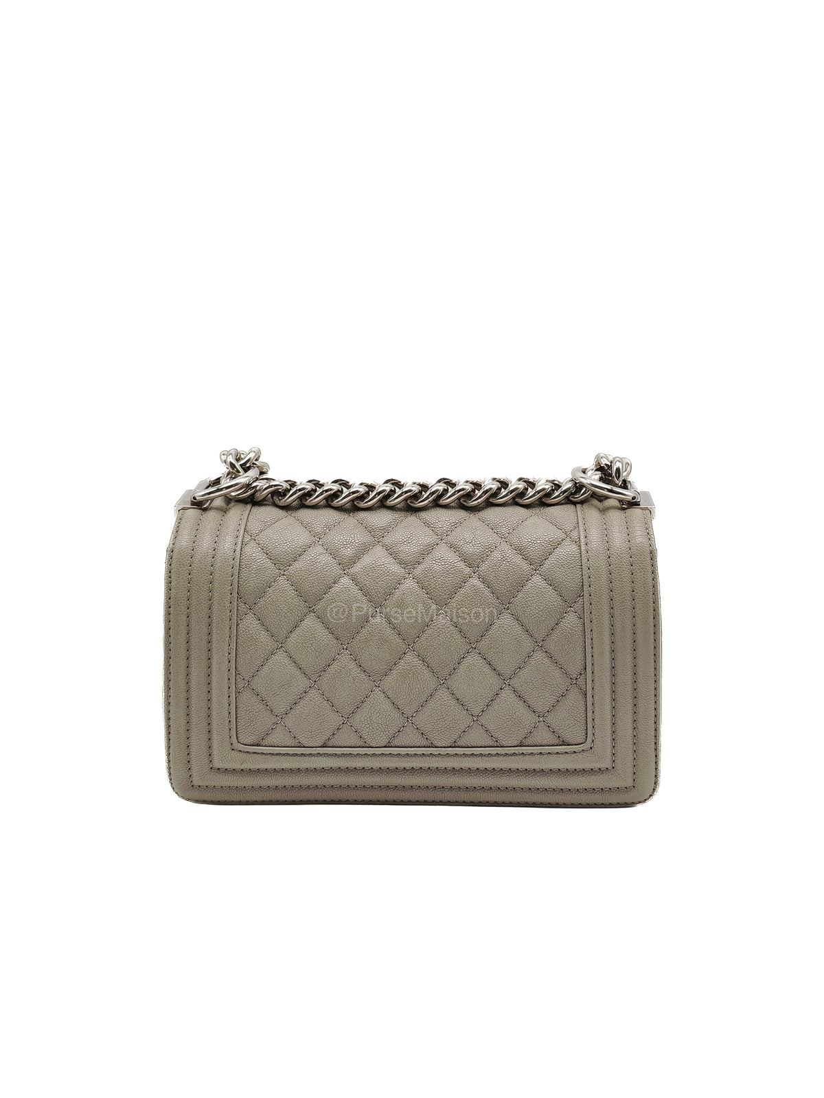Chanel Boy Small in Light Gray Quilted Caviar Leather and Silver Hardware Series 28