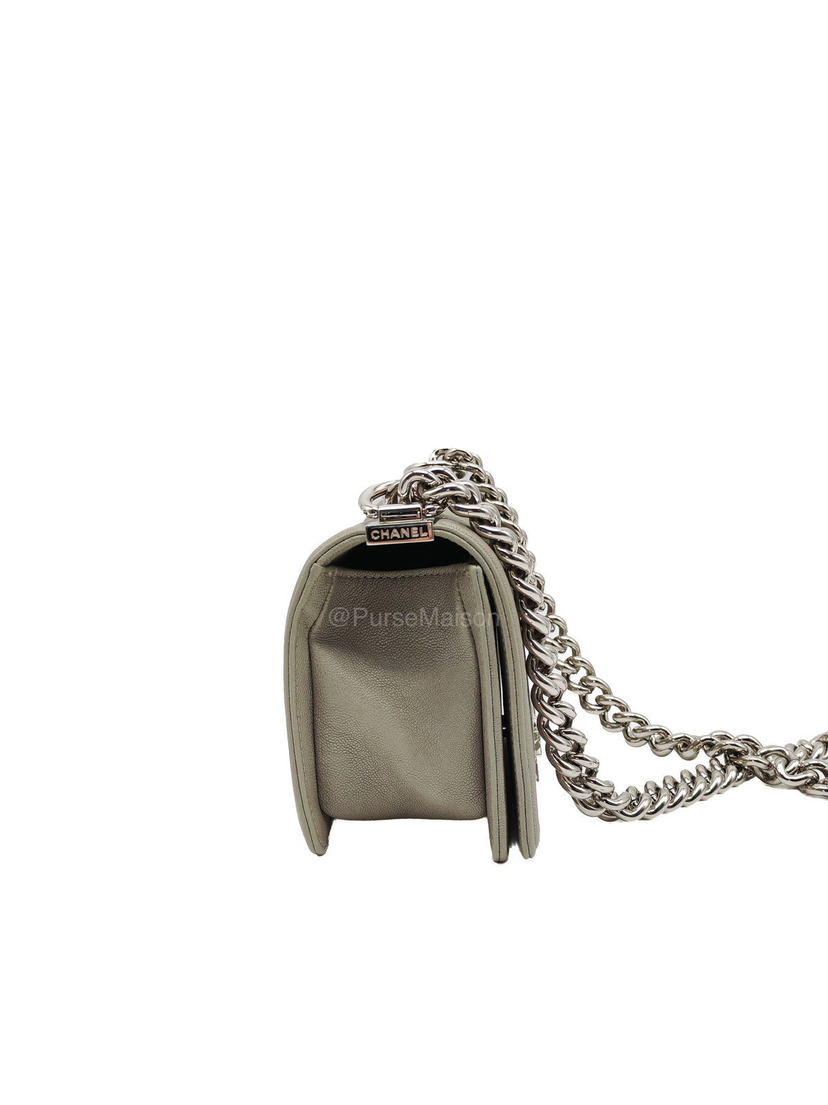 Chanel Boy Small in Light Gray Quilted Caviar Leather and Silver Hardware Series 28