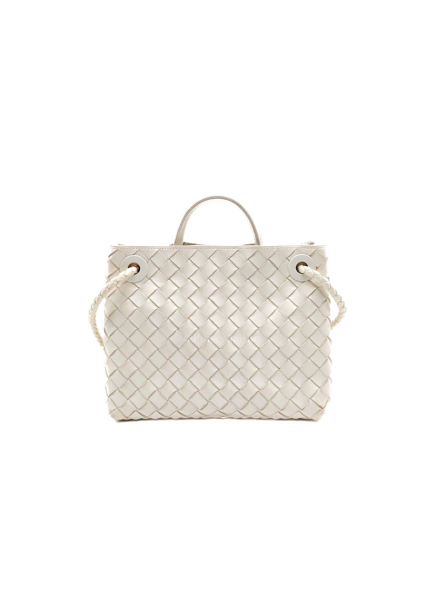 Andiamo Small in White Intrecciato Leather Shoulder Bag